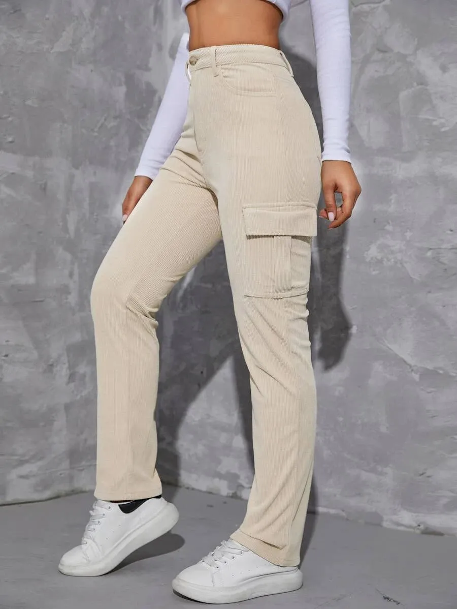 Casual Flap Pocket Corduroy Pants