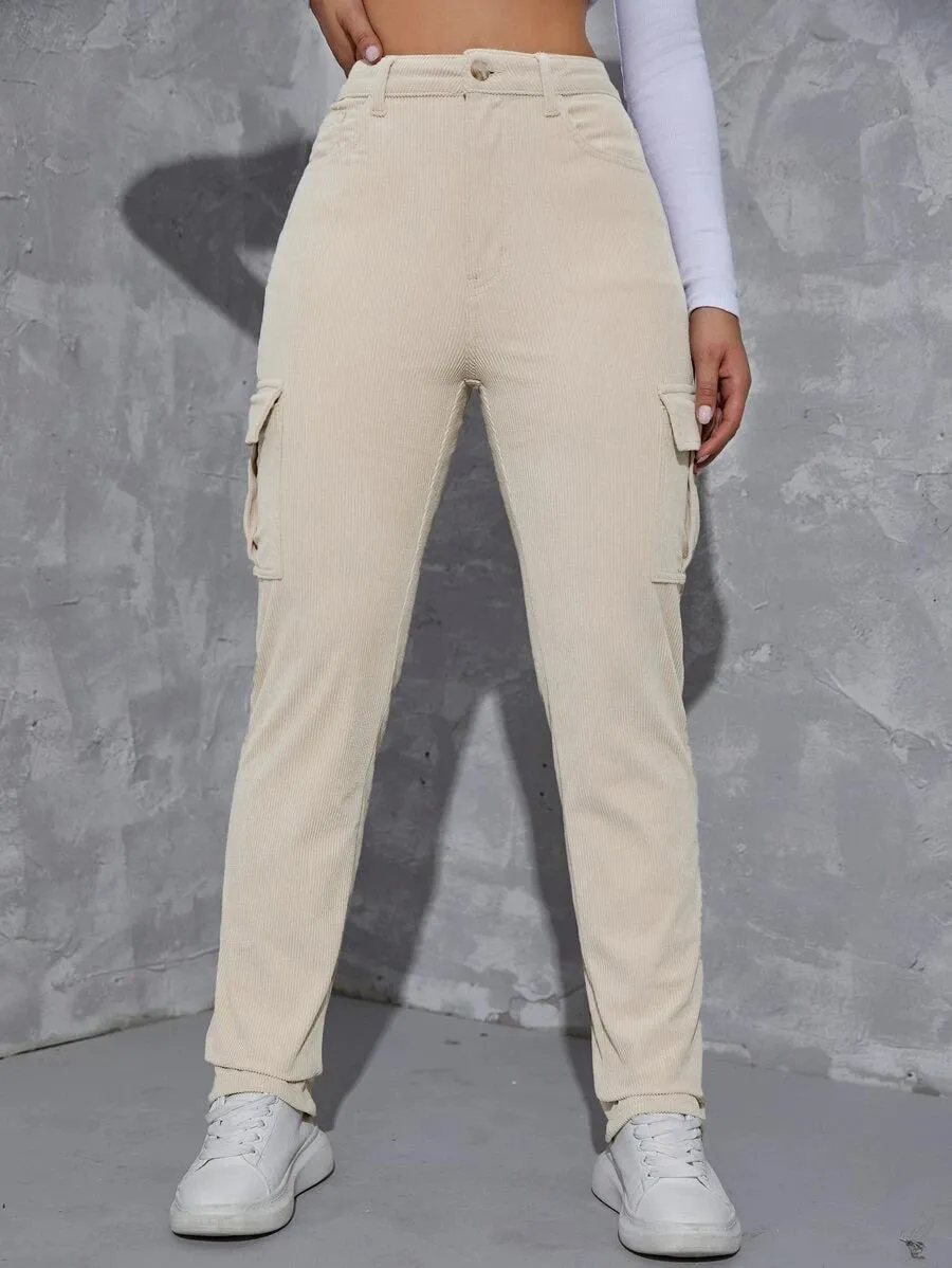 Casual Flap Pocket Corduroy Pants