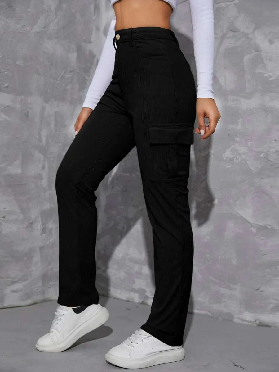 Casual Flap Pocket Corduroy Pants