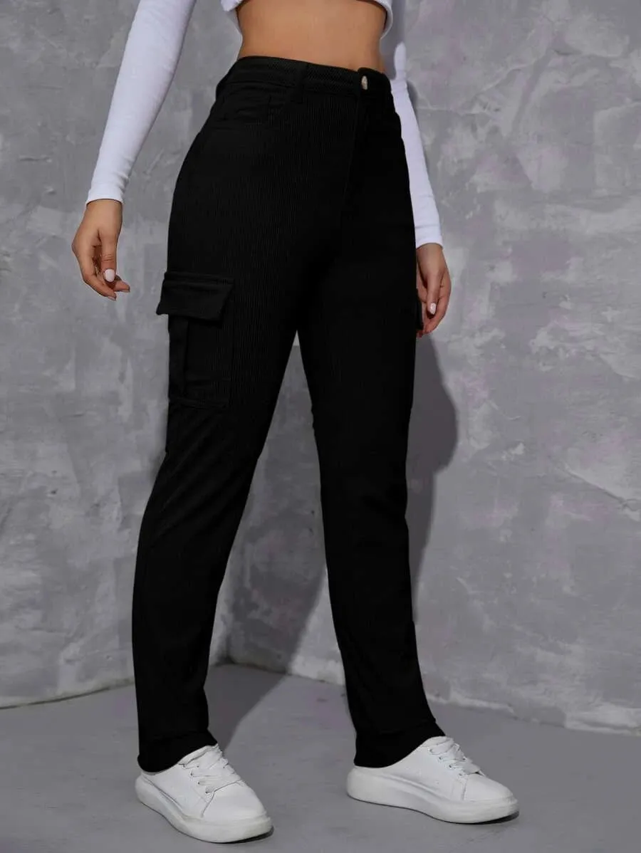 Casual Flap Pocket Corduroy Pants