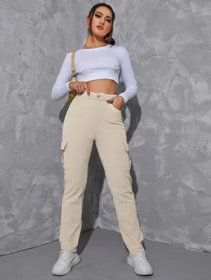 Casual Flap Pocket Corduroy Pants