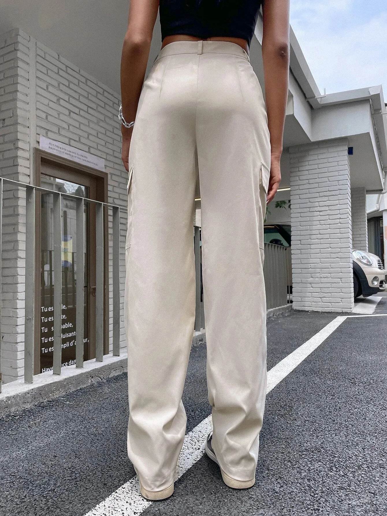 Casual High Waist Flap Pocket Cargo Pants