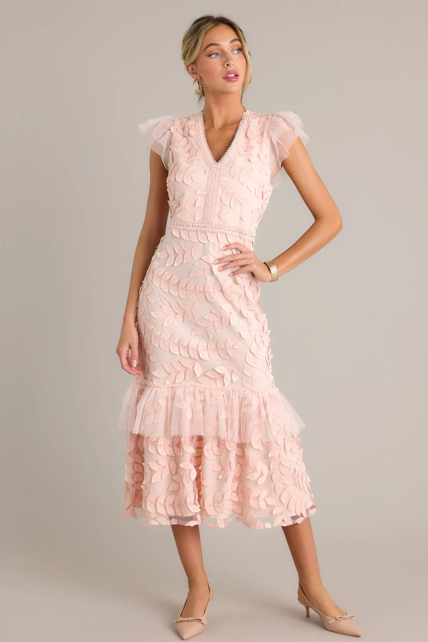 Caught Your Eye Light Pink Floral Embroidered Midi Dress