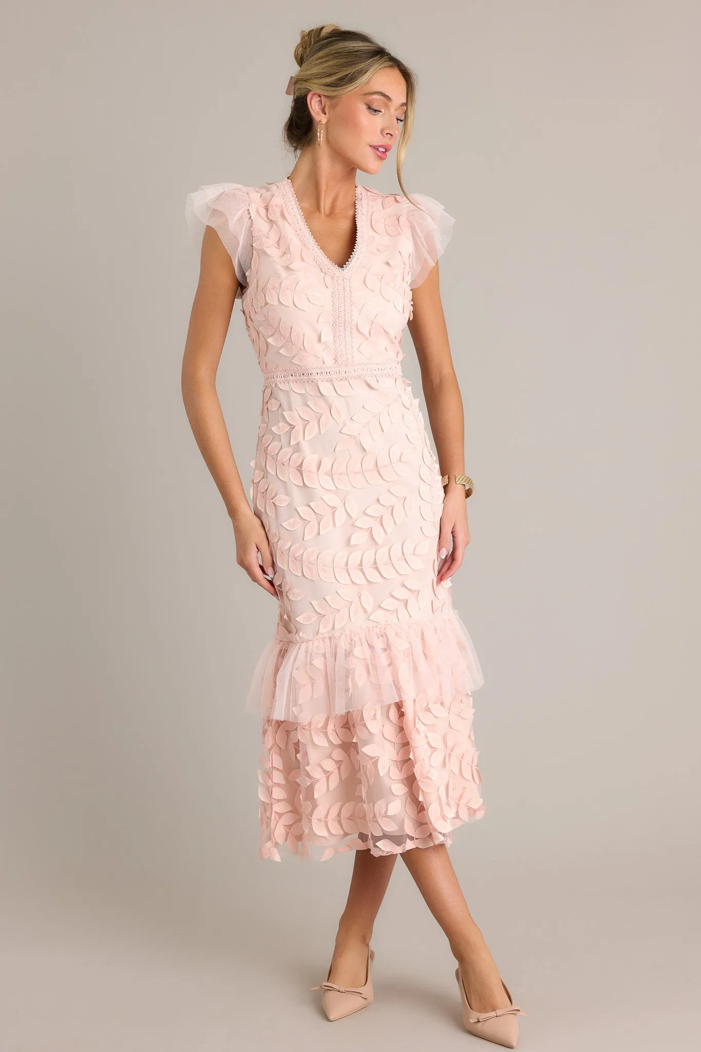 Caught Your Eye Light Pink Floral Embroidered Midi Dress