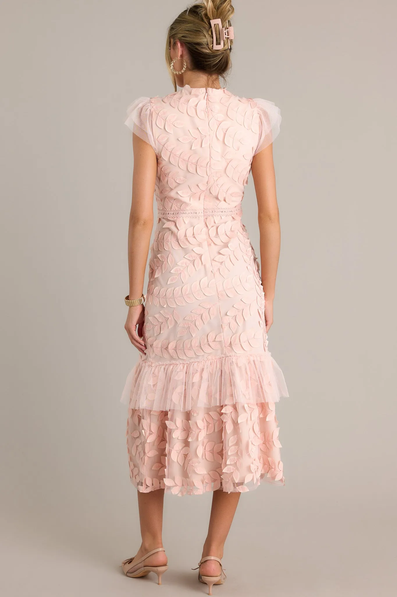 Caught Your Eye Light Pink Floral Embroidered Midi Dress