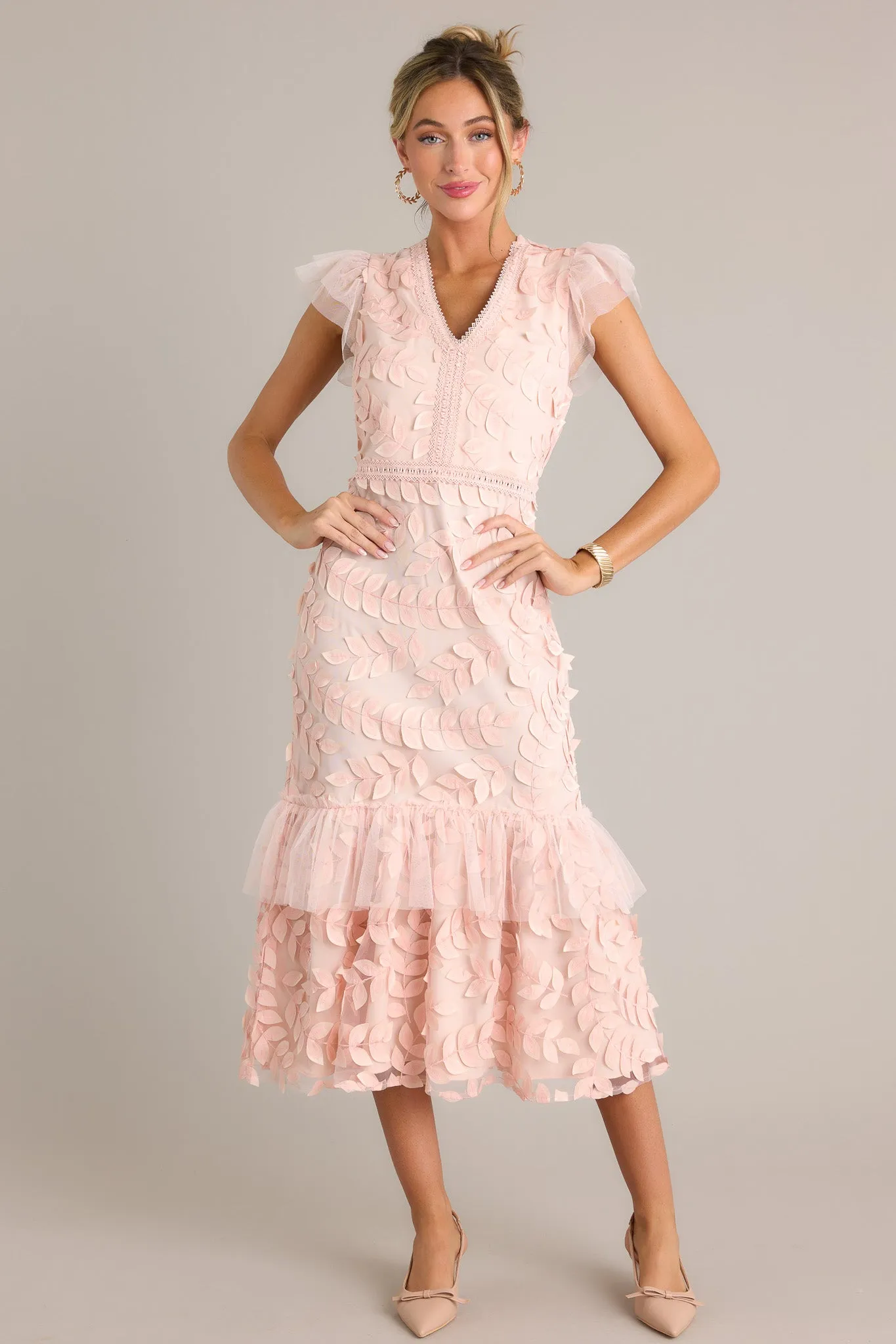 Caught Your Eye Light Pink Floral Embroidered Midi Dress