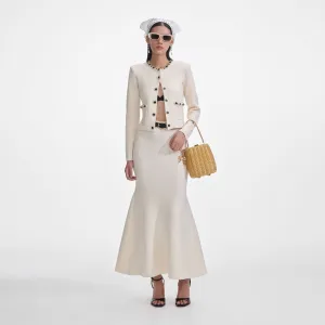 Cream Flared Knit Midi Skirt