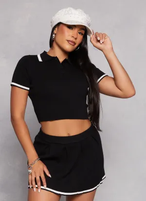 Daisy Contrast Trim Cropped Polo Shirt