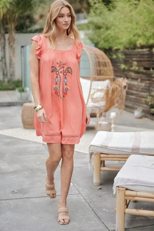 DAVI & DANI Embroidered Square Neck Mini Dress, 2 Colors