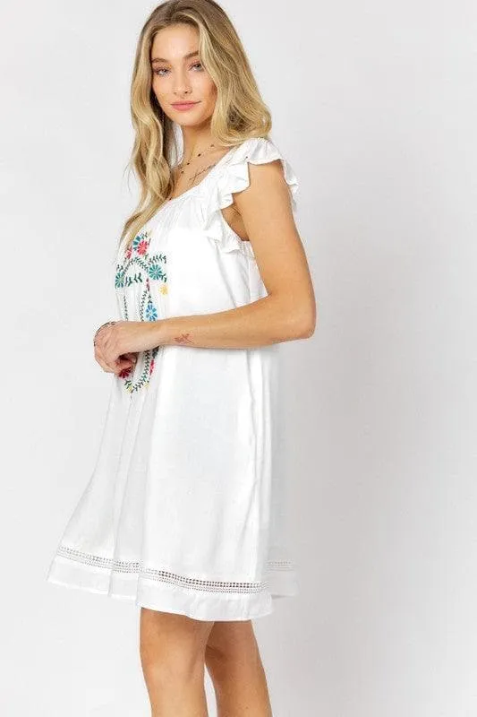 DAVI & DANI Embroidered Square Neck Mini Dress, 2 Colors
