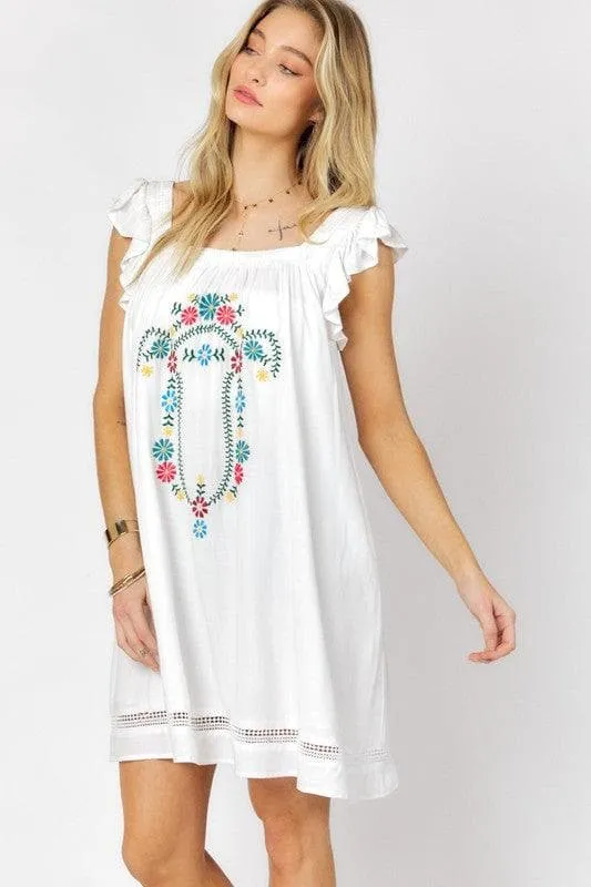 DAVI & DANI Embroidered Square Neck Mini Dress, 2 Colors