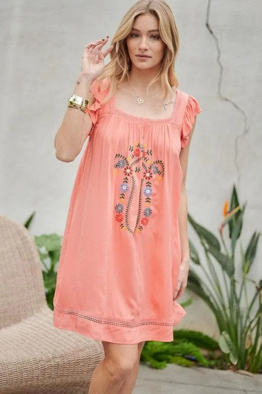 DAVI & DANI Embroidered Square Neck Mini Dress, 2 Colors