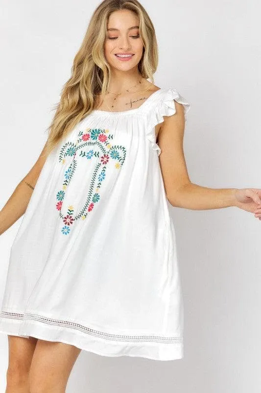 DAVI & DANI Embroidered Square Neck Mini Dress, 2 Colors