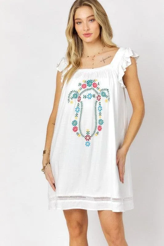 DAVI & DANI Embroidered Square Neck Mini Dress, 2 Colors