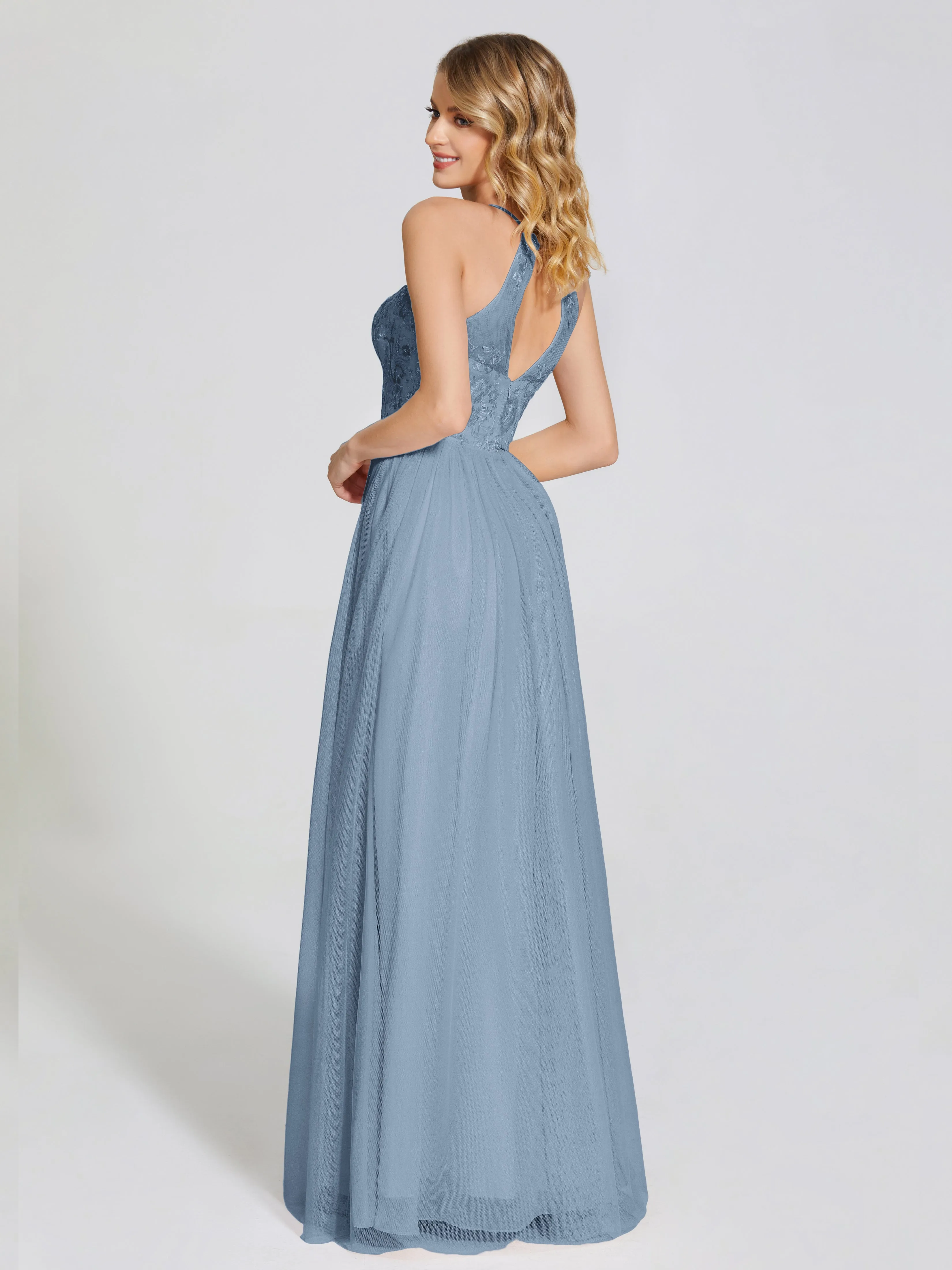 Destiny Halter Embroidered Tulle Bridesmaid Dresses