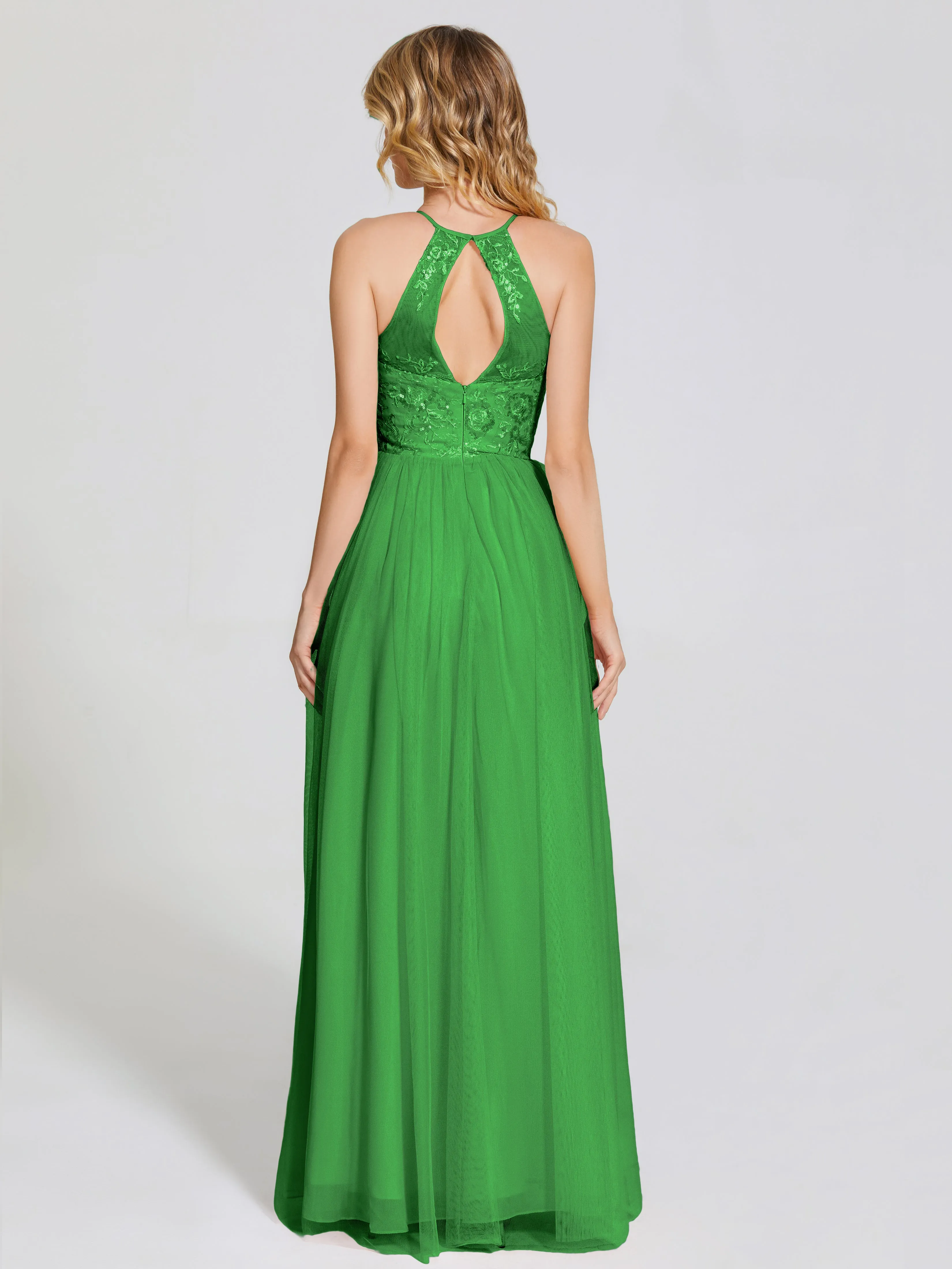 Destiny Halter Embroidered Tulle Bridesmaid Dresses