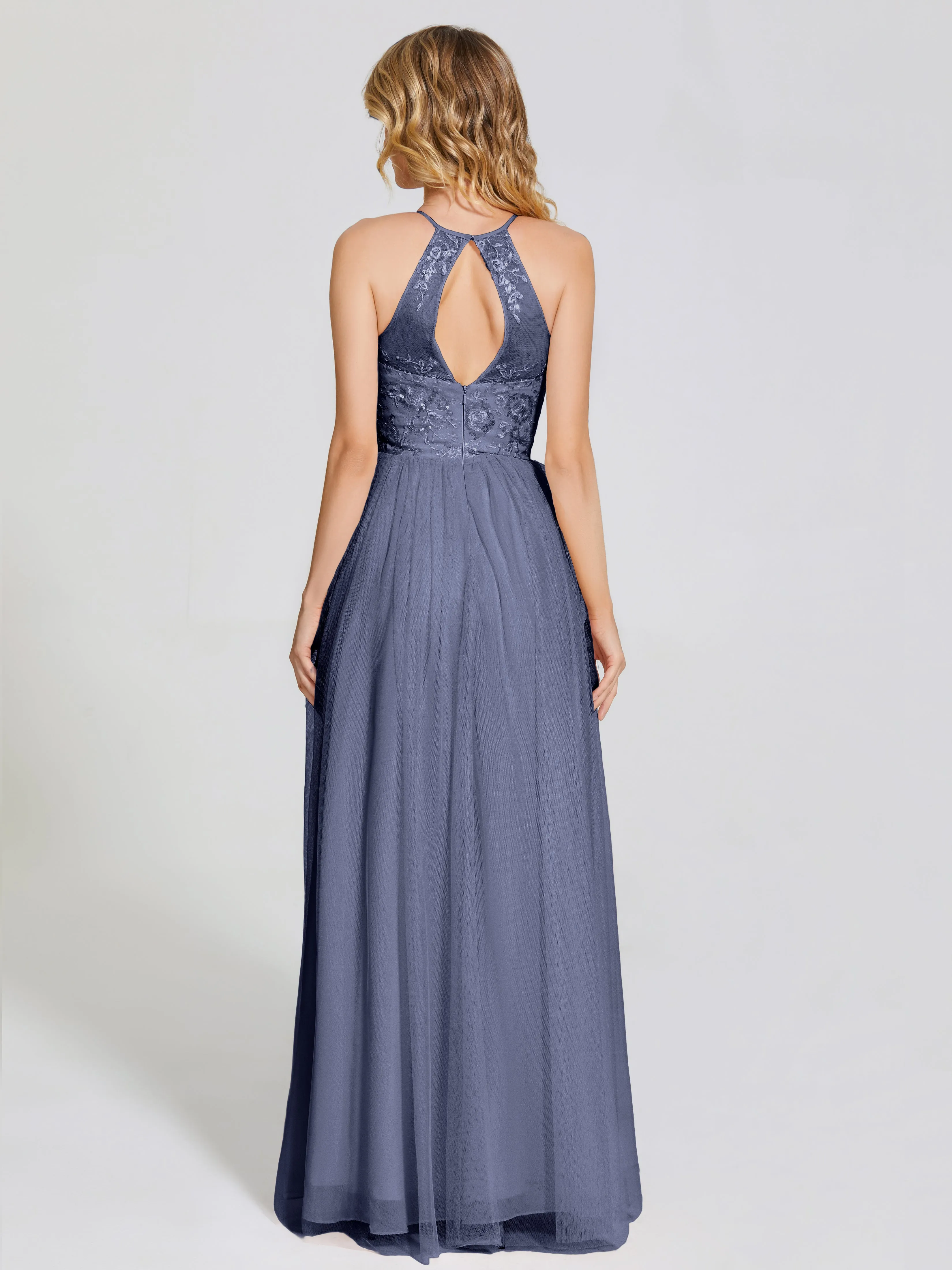 Destiny Halter Embroidered Tulle Bridesmaid Dresses