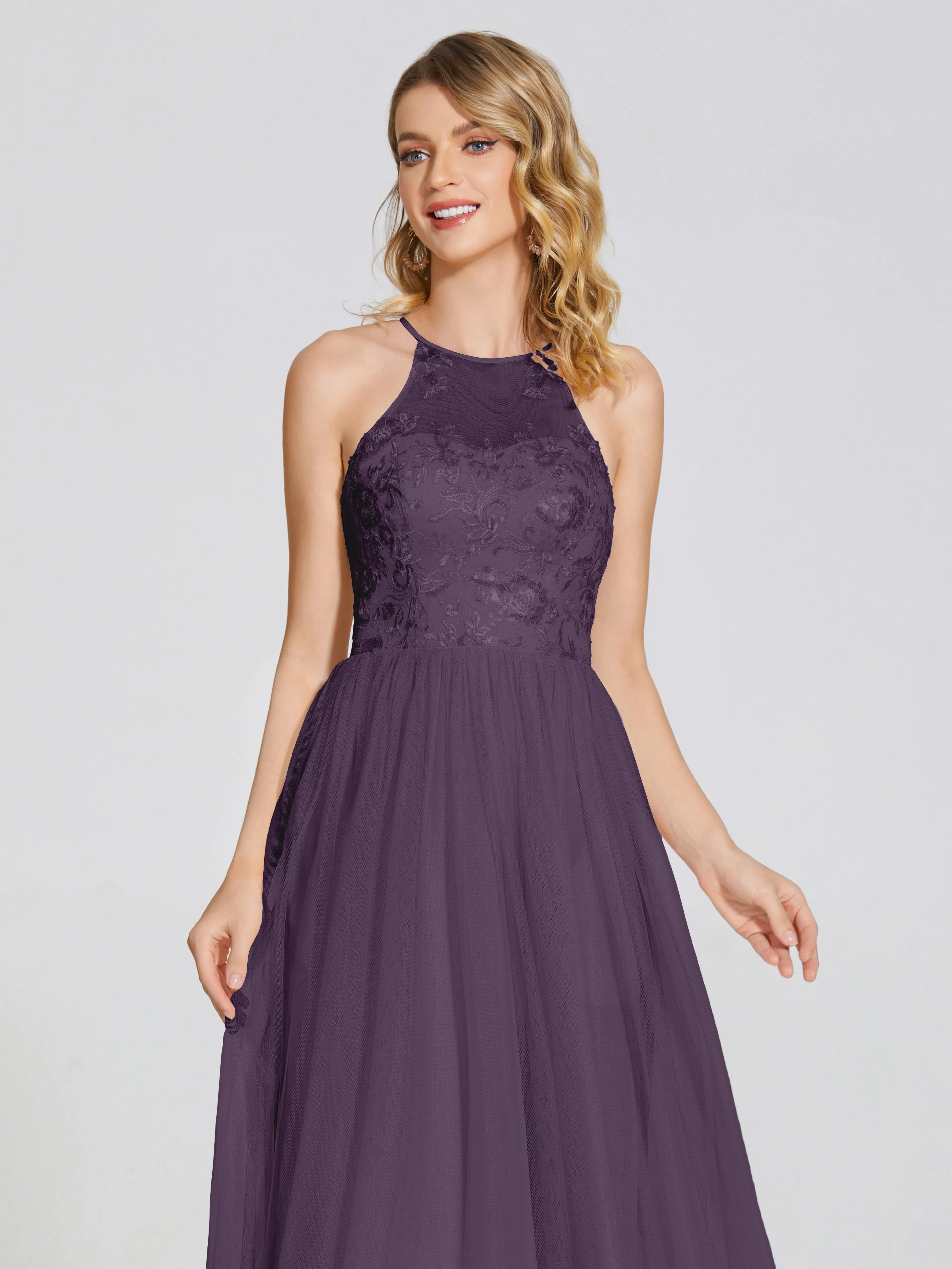 Destiny Halter Embroidered Tulle Bridesmaid Dresses