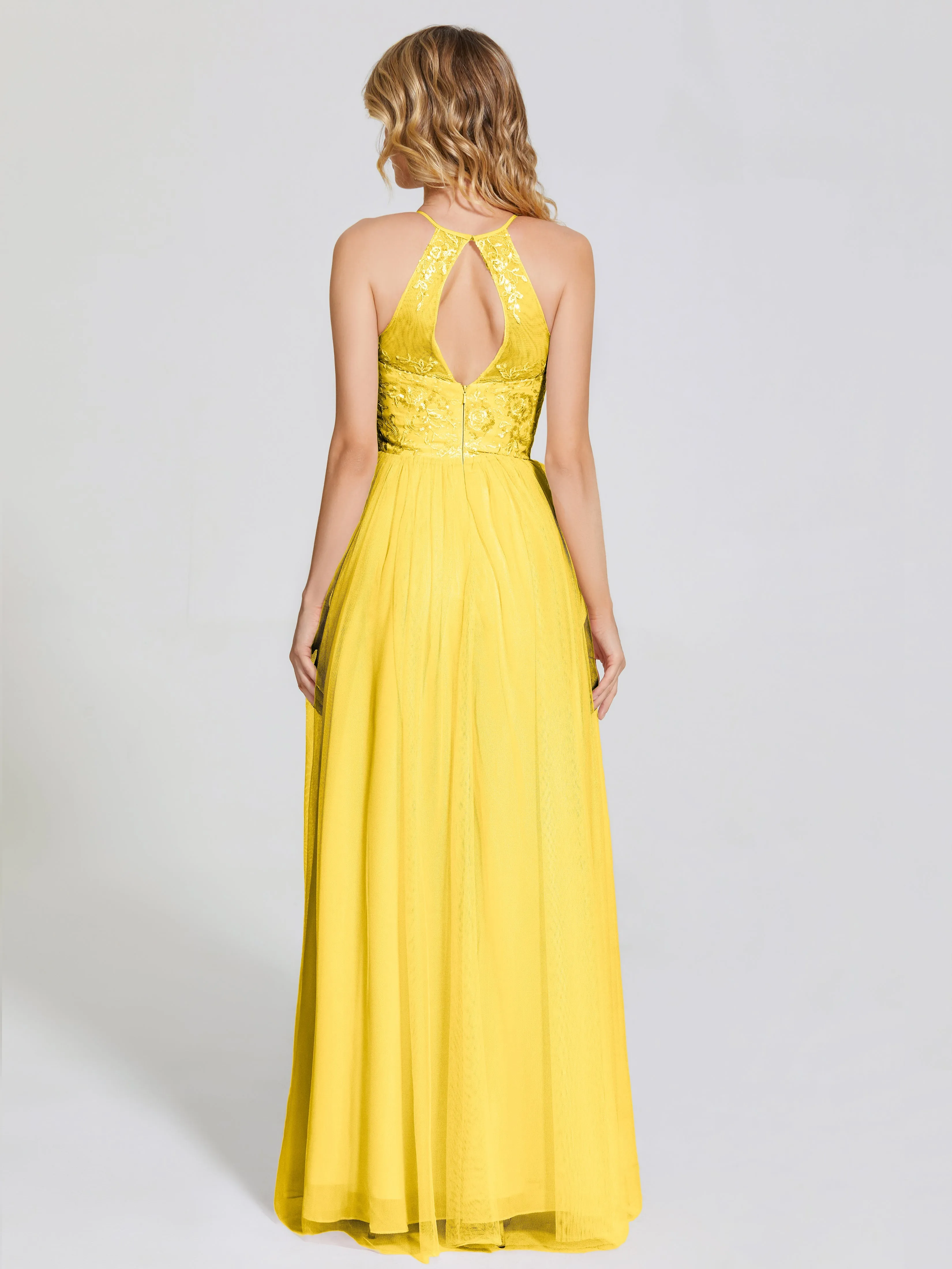 Destiny Halter Embroidered Tulle Bridesmaid Dresses