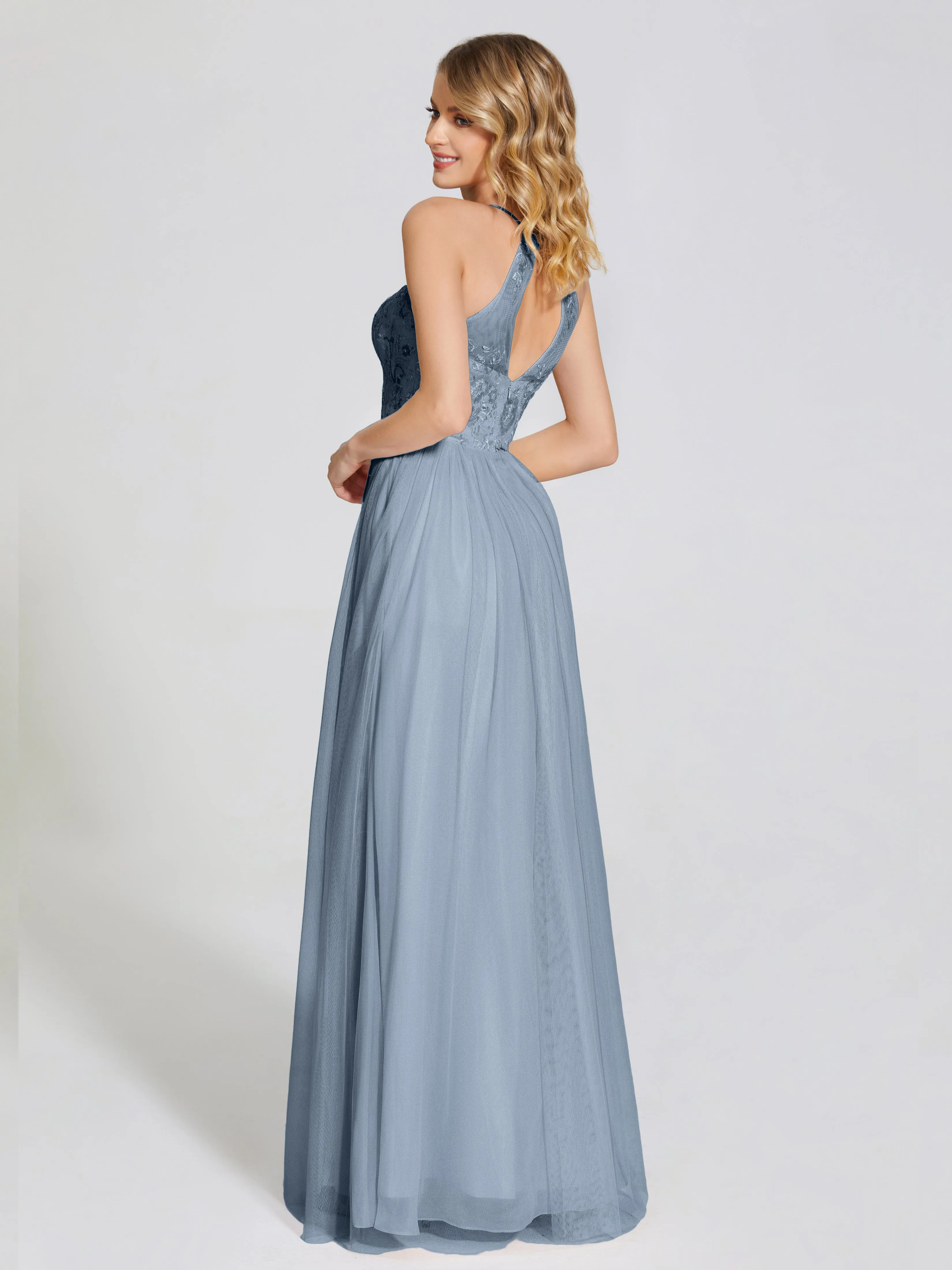 Destiny Halter Embroidered Tulle Bridesmaid Dresses