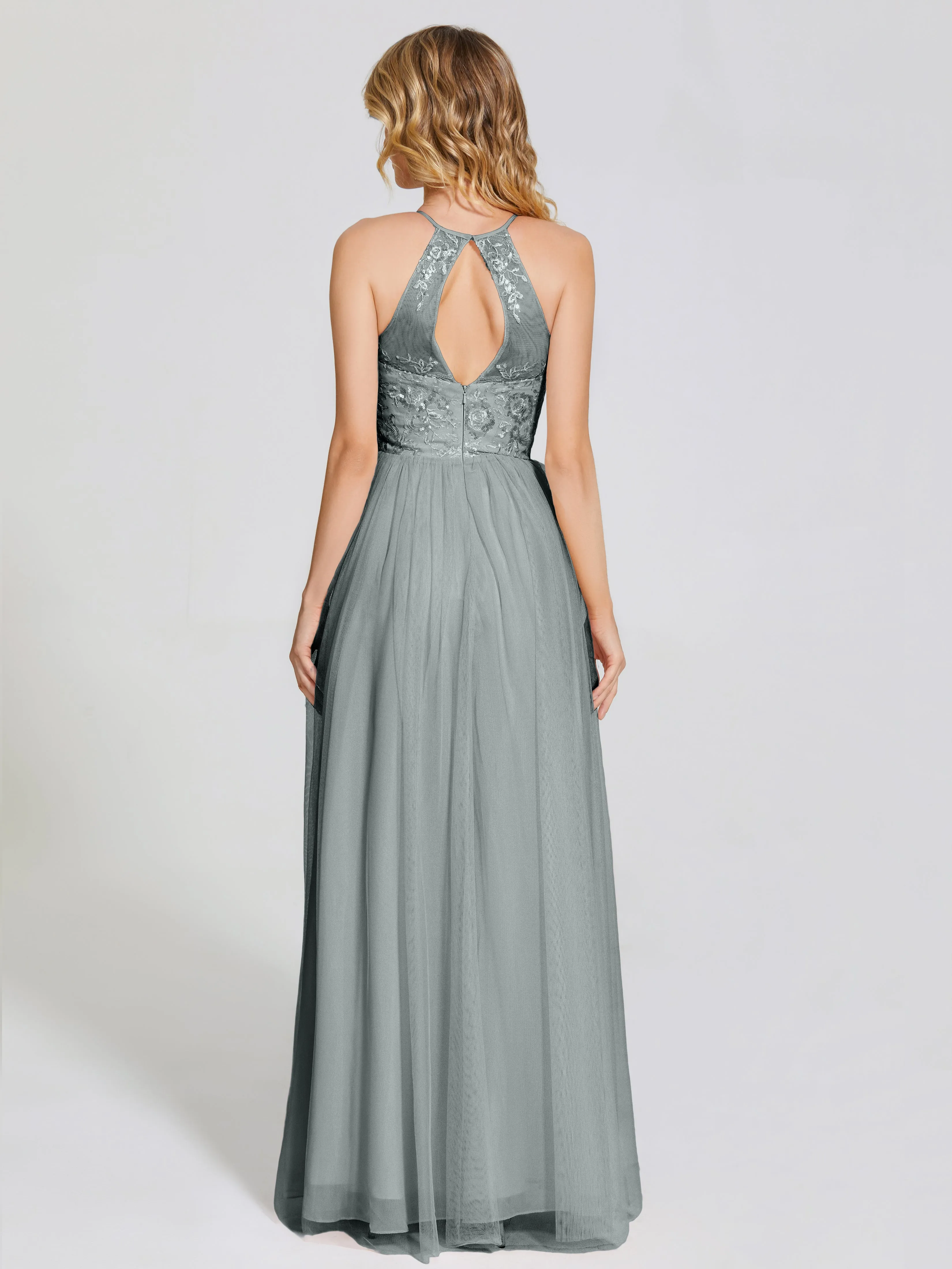 Destiny Halter Embroidered Tulle Bridesmaid Dresses