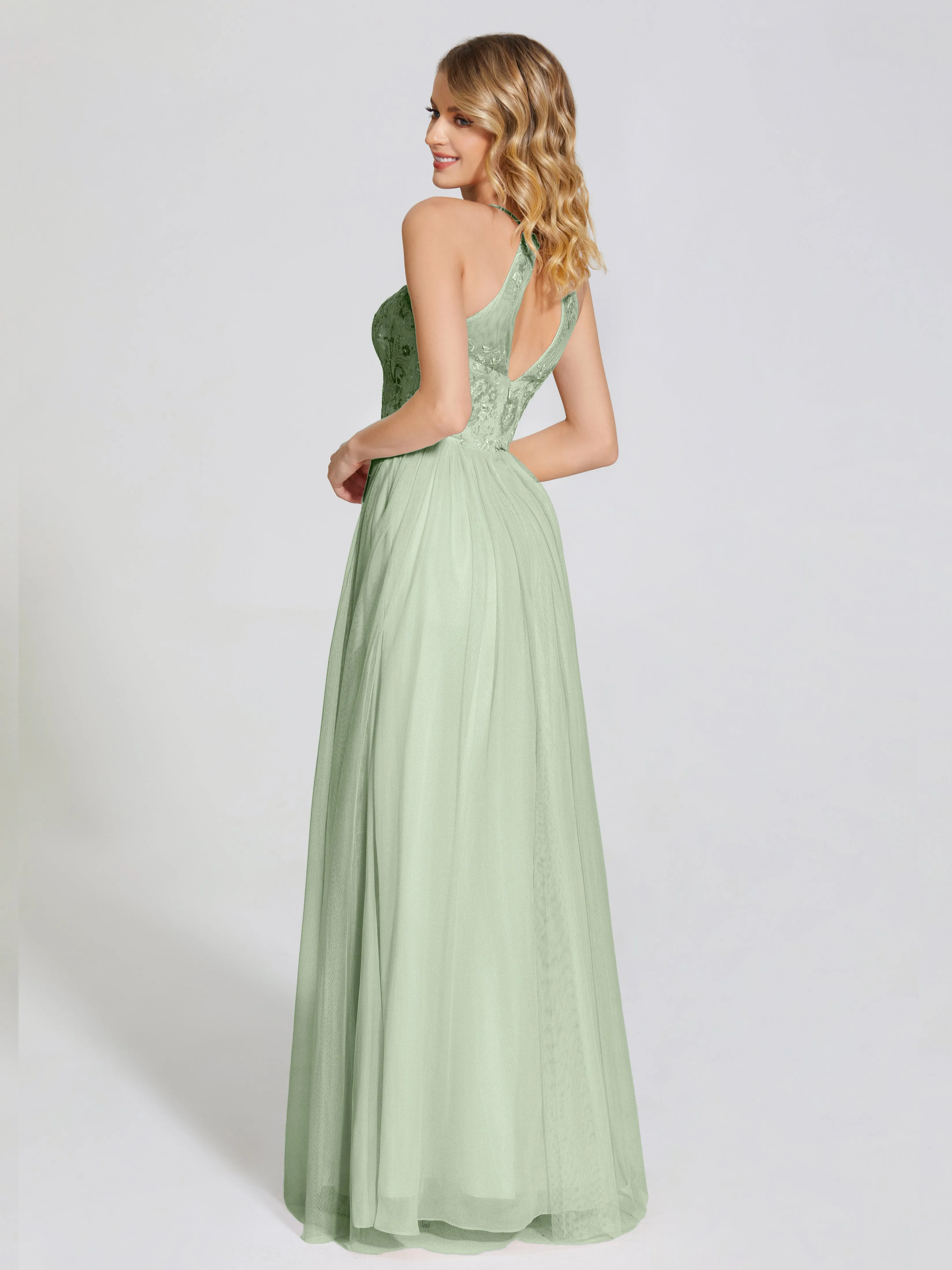 Destiny Halter Embroidered Tulle Bridesmaid Dresses