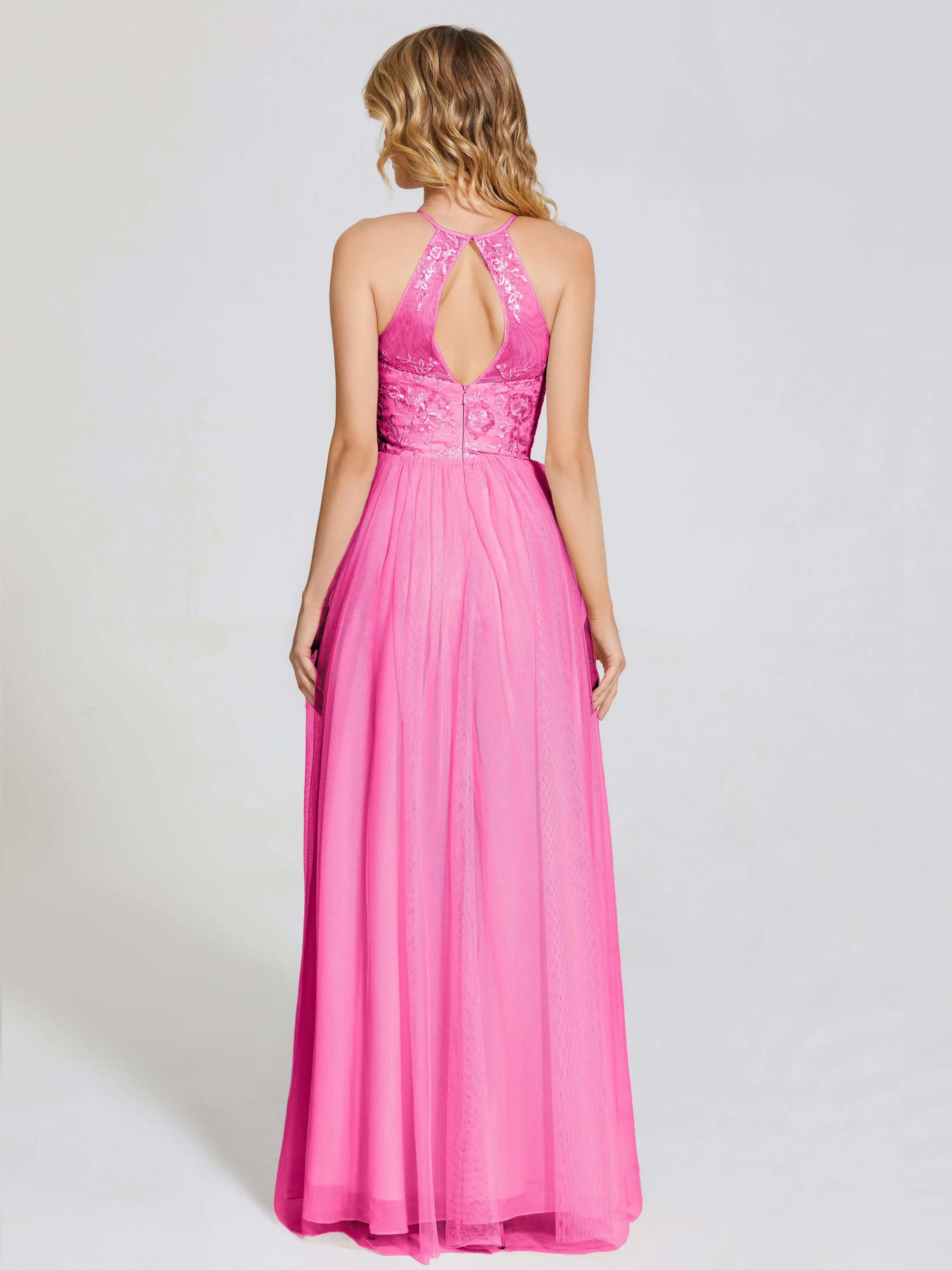 Destiny Halter Embroidered Tulle Bridesmaid Dresses