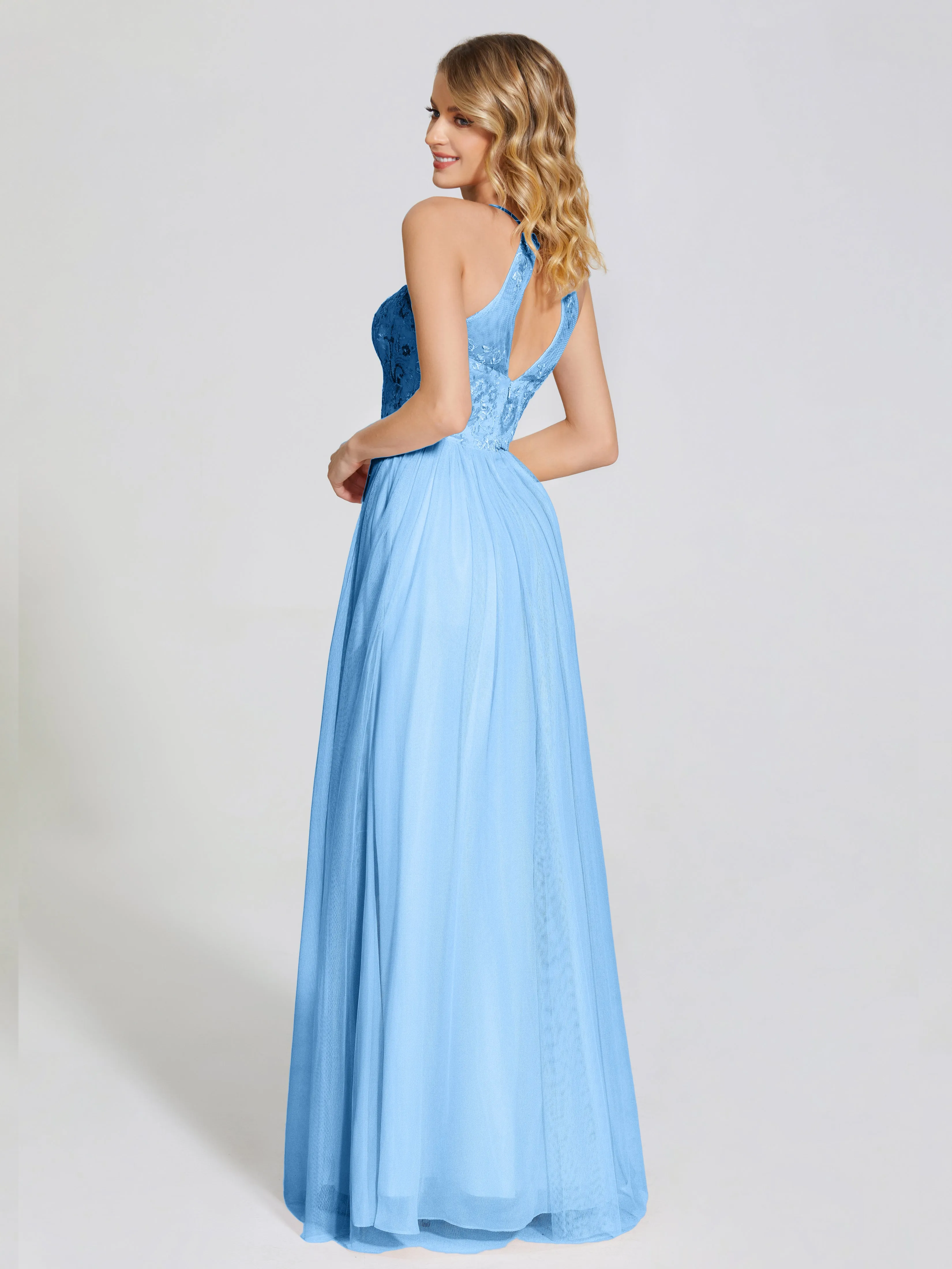 Destiny Halter Embroidered Tulle Bridesmaid Dresses
