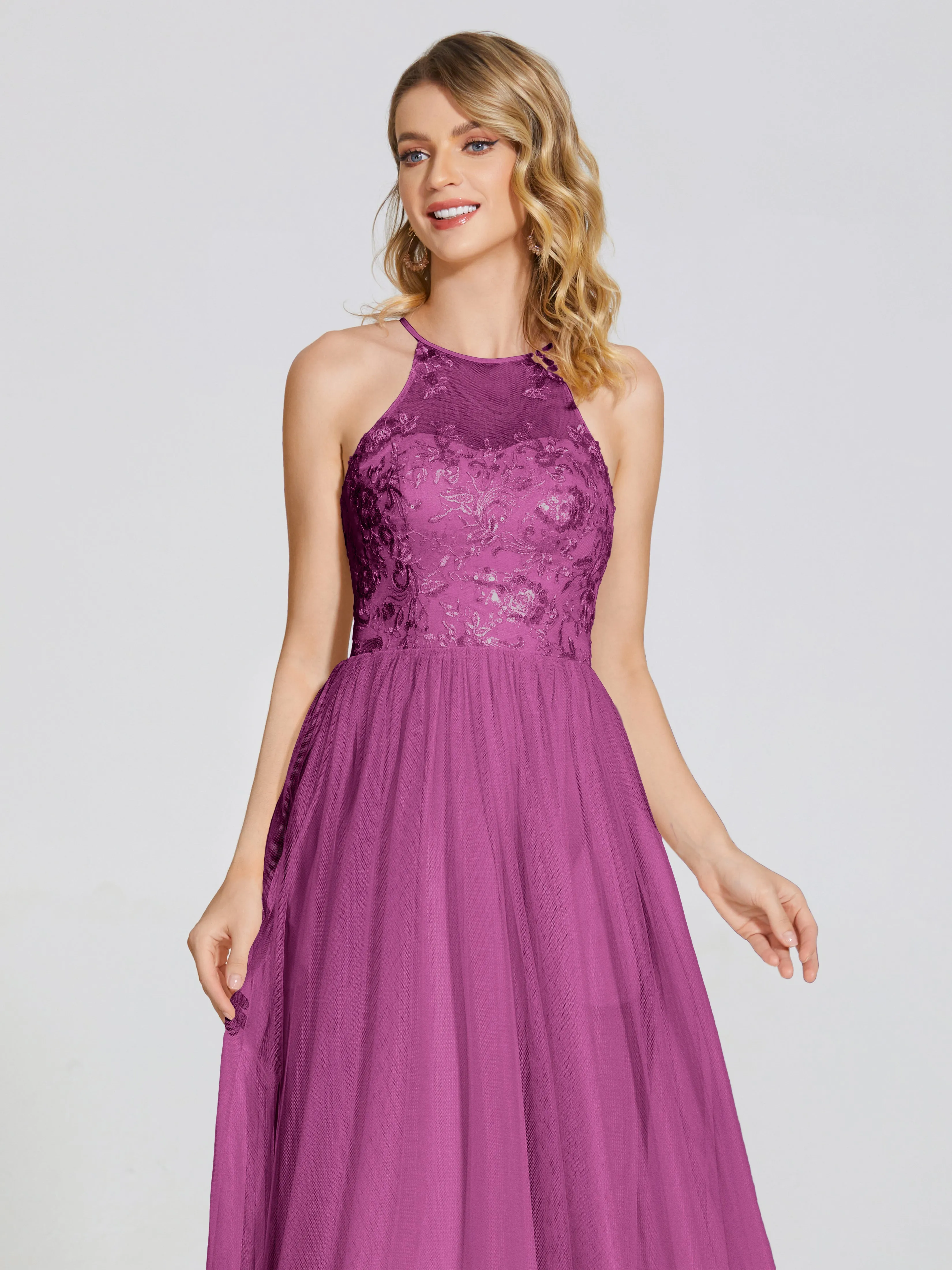 Destiny Halter Embroidered Tulle Bridesmaid Dresses