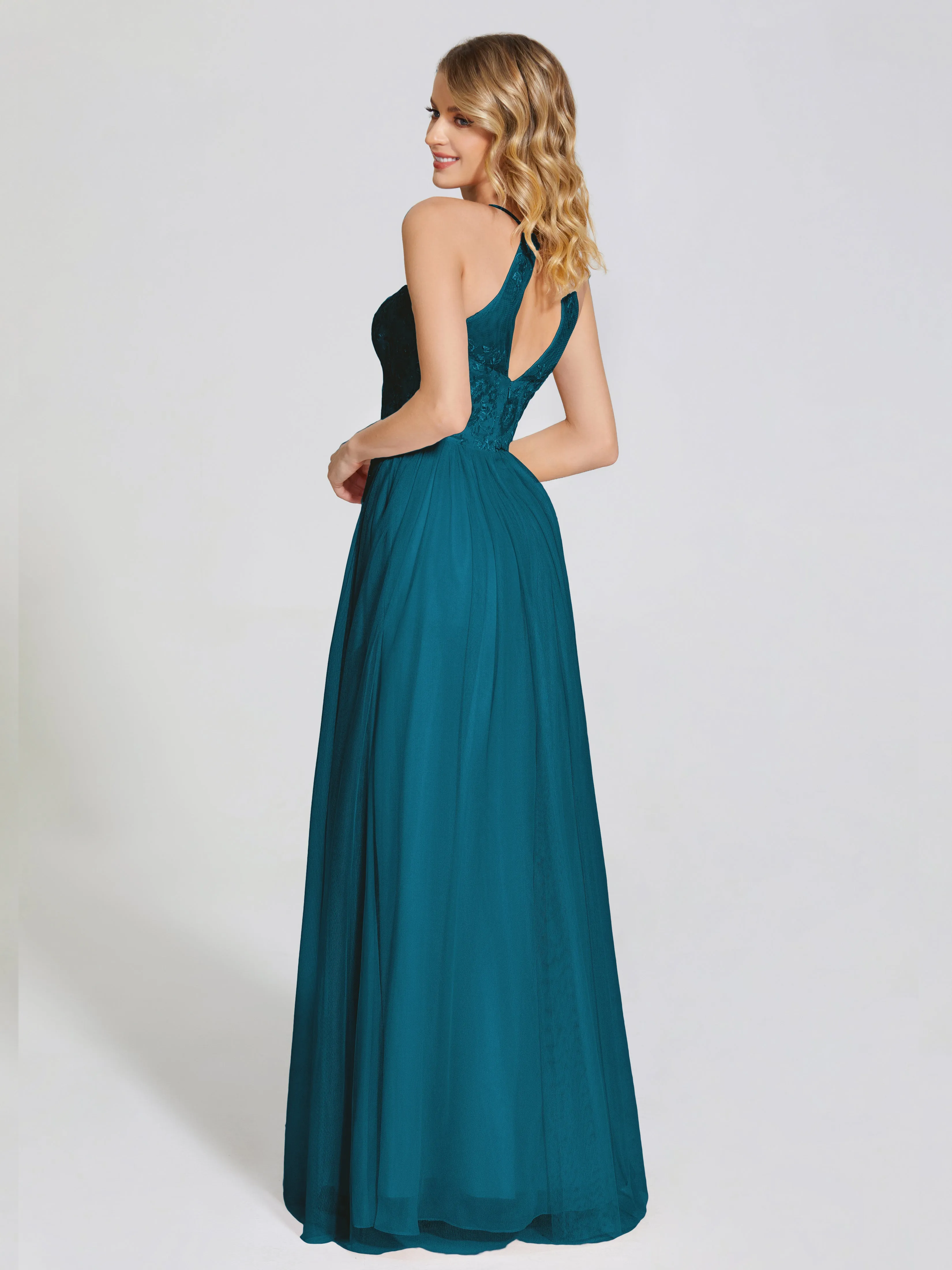 Destiny Halter Embroidered Tulle Bridesmaid Dresses