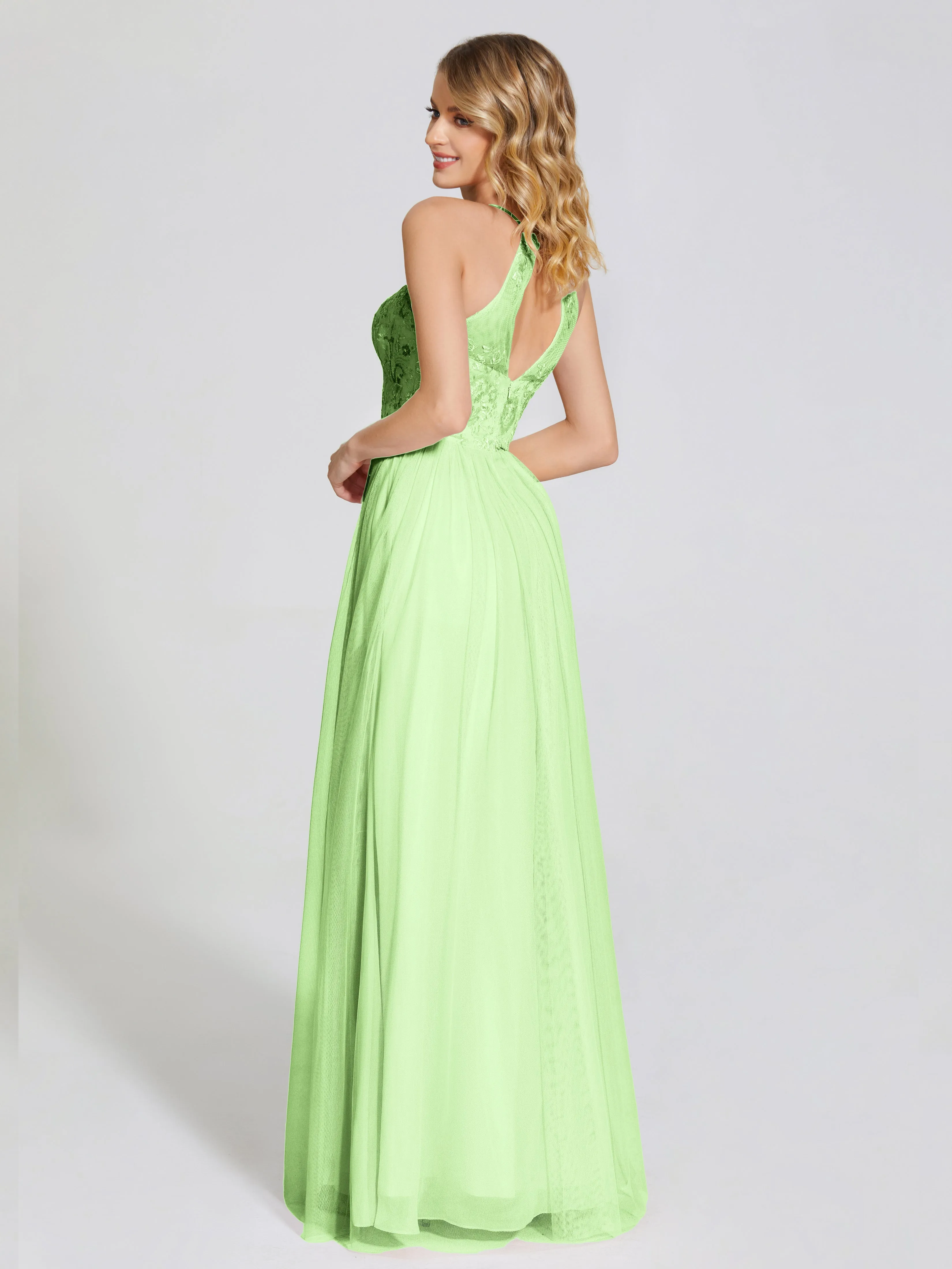 Destiny Halter Embroidered Tulle Bridesmaid Dresses
