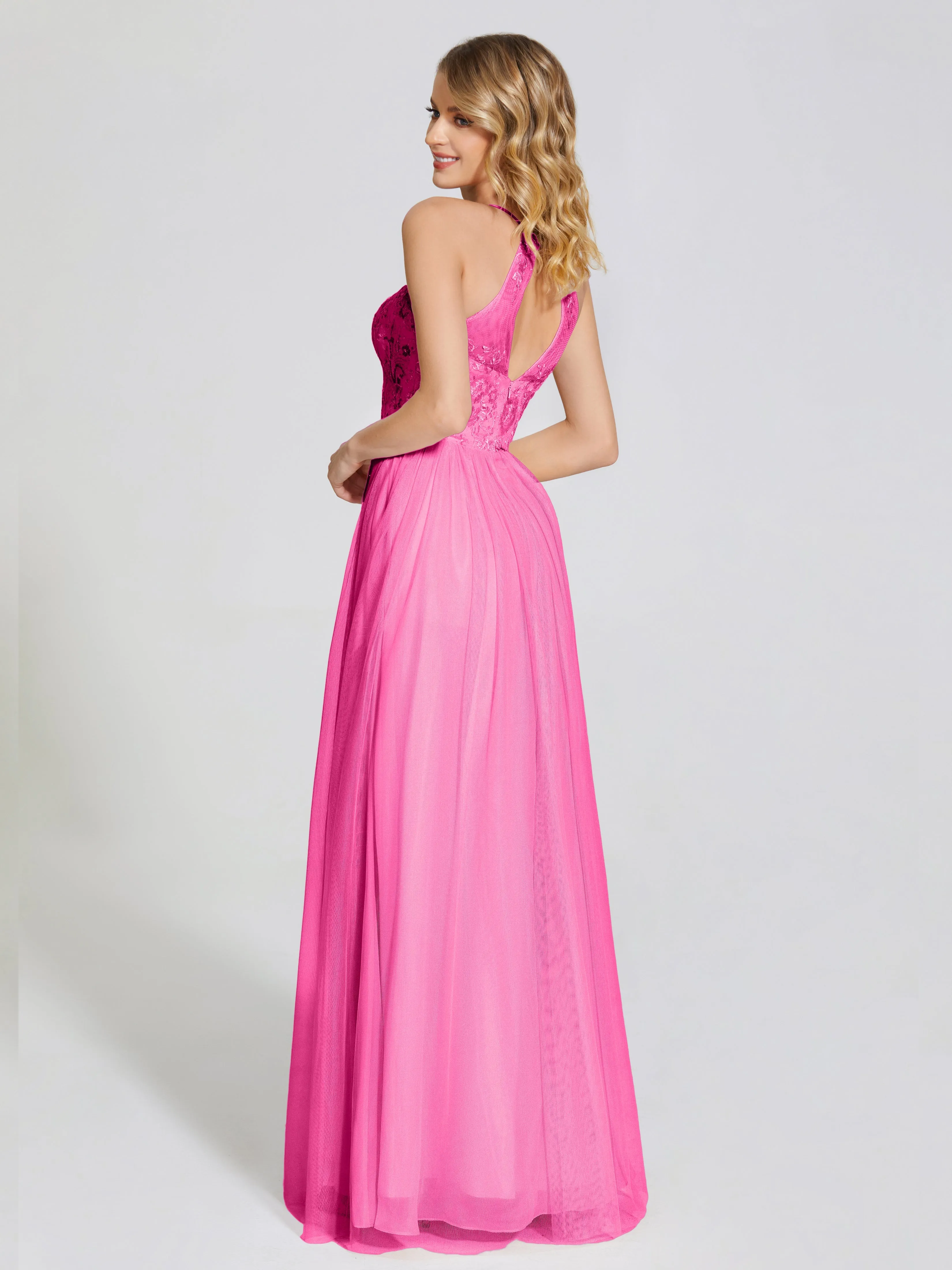 Destiny Halter Embroidered Tulle Bridesmaid Dresses