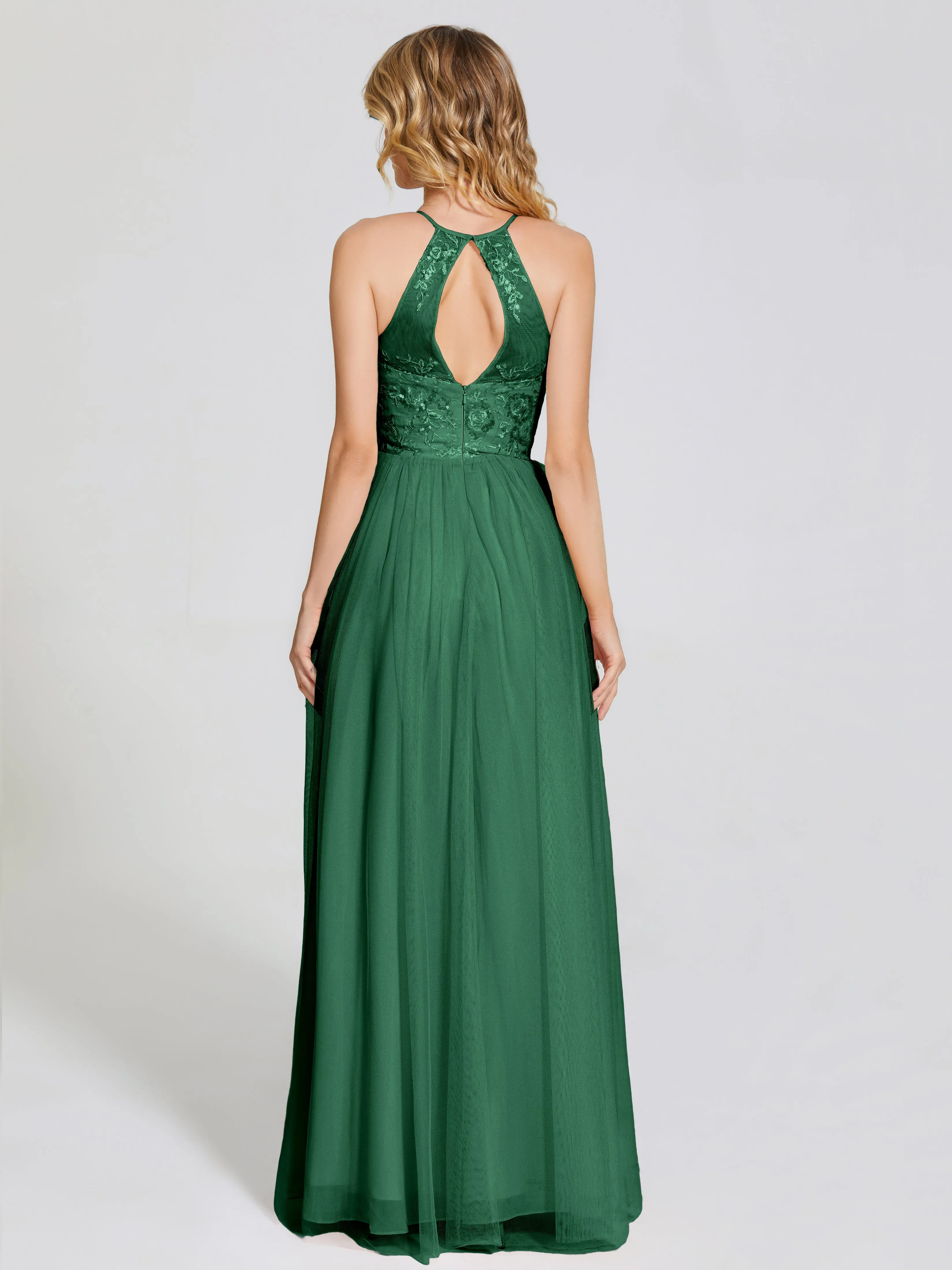 Destiny Halter Embroidered Tulle Bridesmaid Dresses