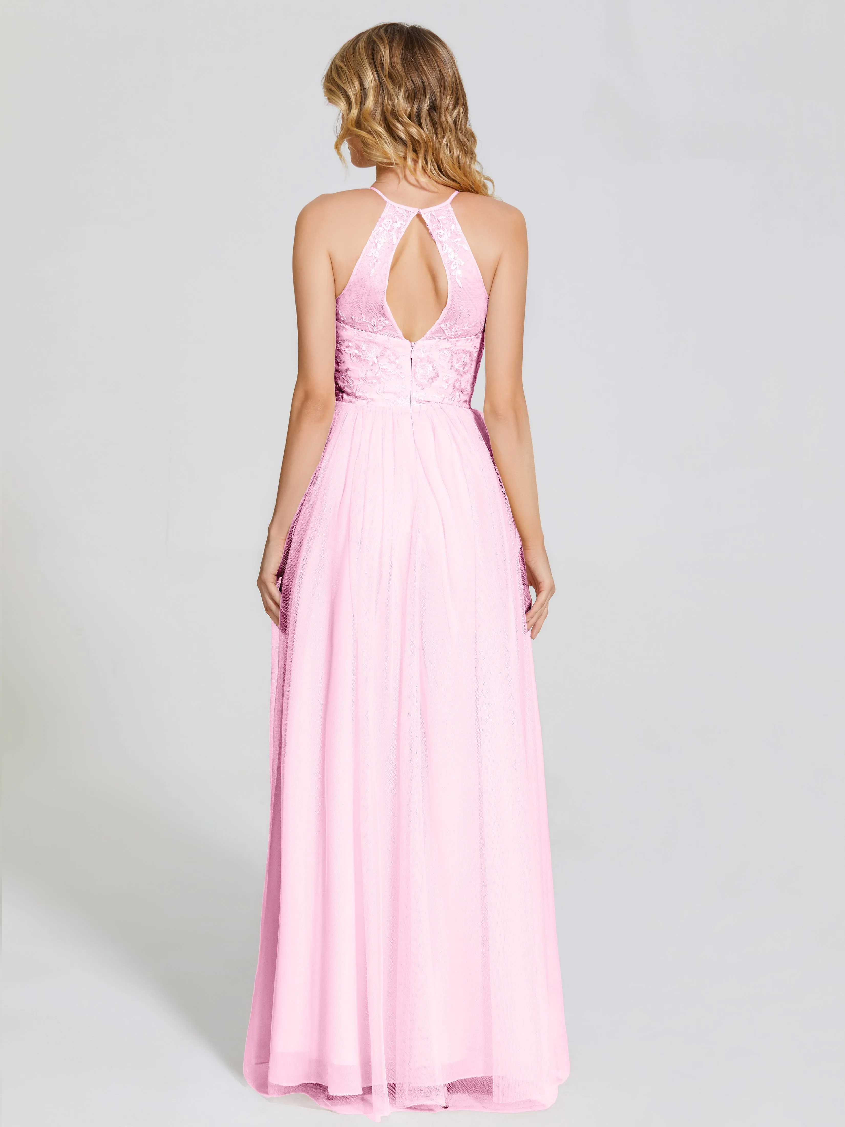 Destiny Halter Embroidered Tulle Bridesmaid Dresses