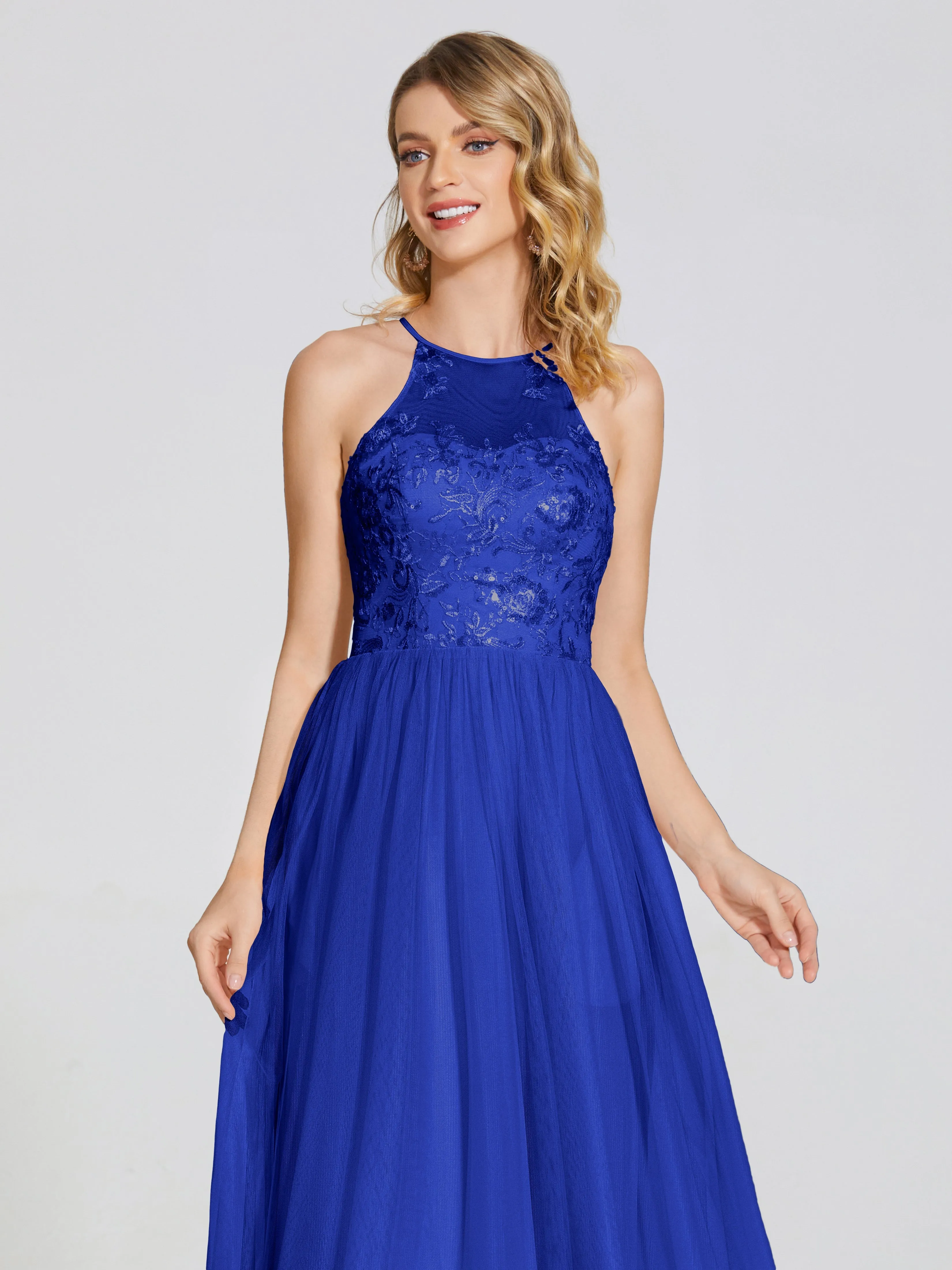 Destiny Halter Embroidered Tulle Bridesmaid Dresses