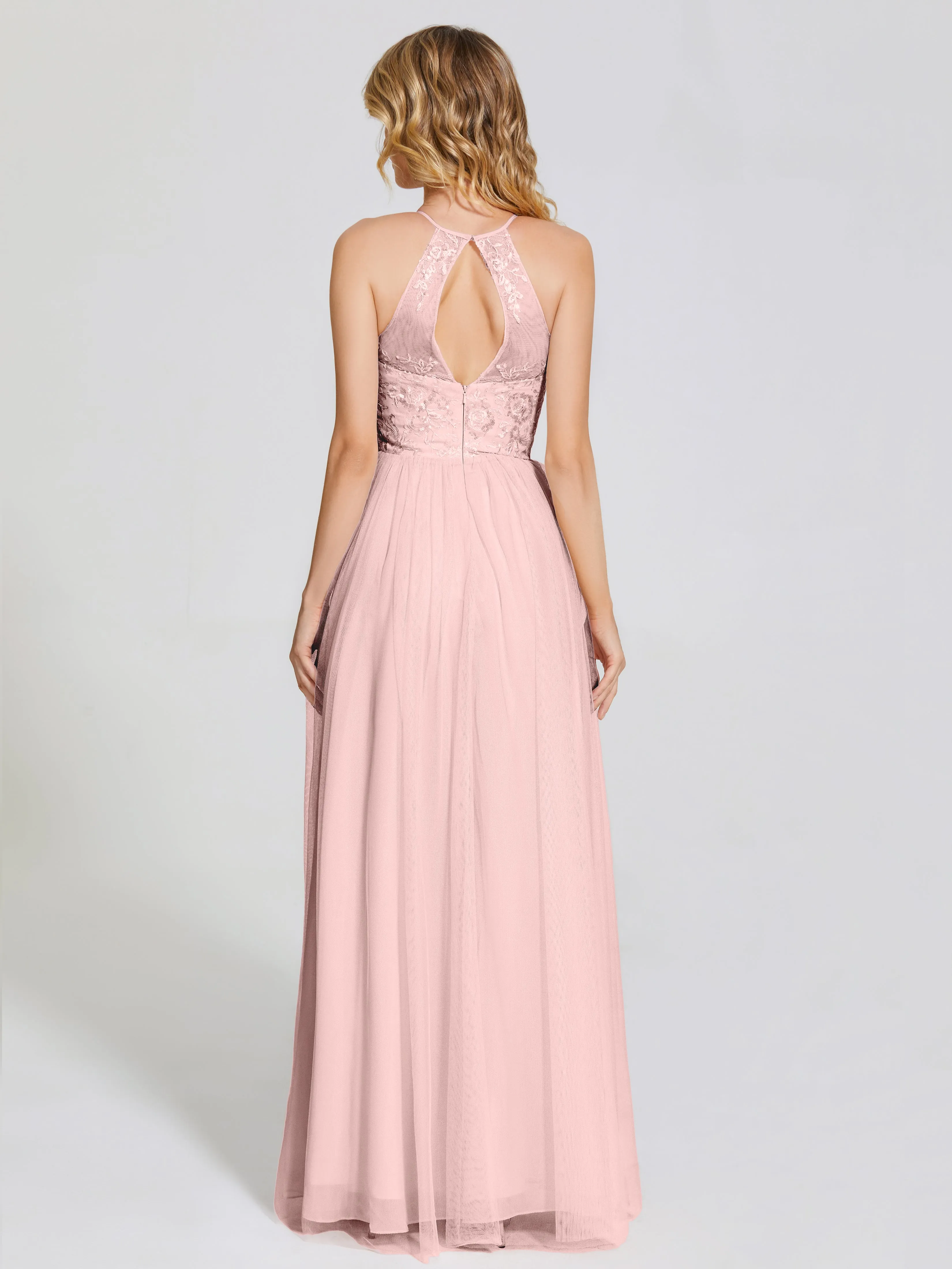 Destiny Halter Embroidered Tulle Bridesmaid Dresses