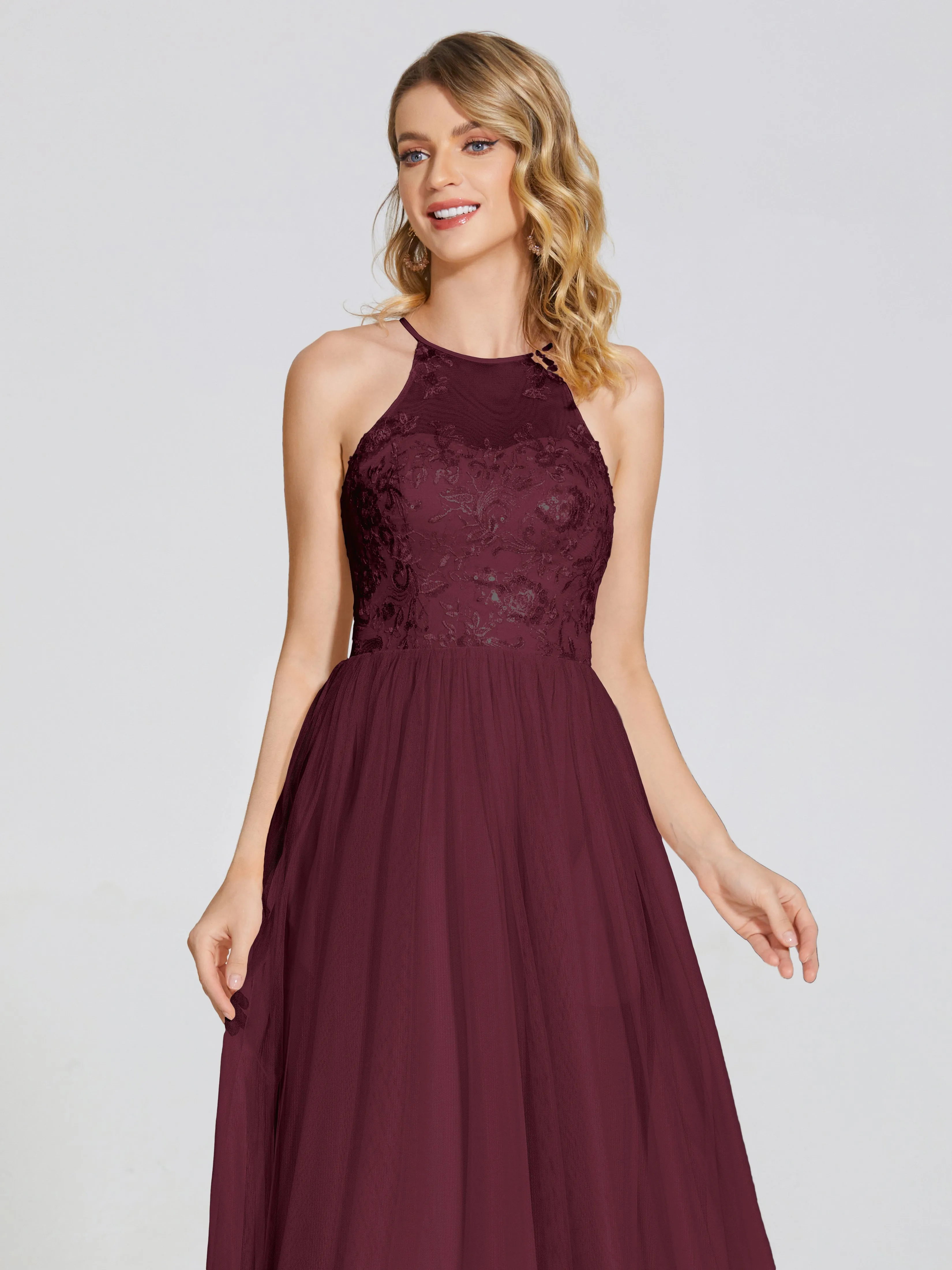 Destiny Halter Embroidered Tulle Bridesmaid Dresses