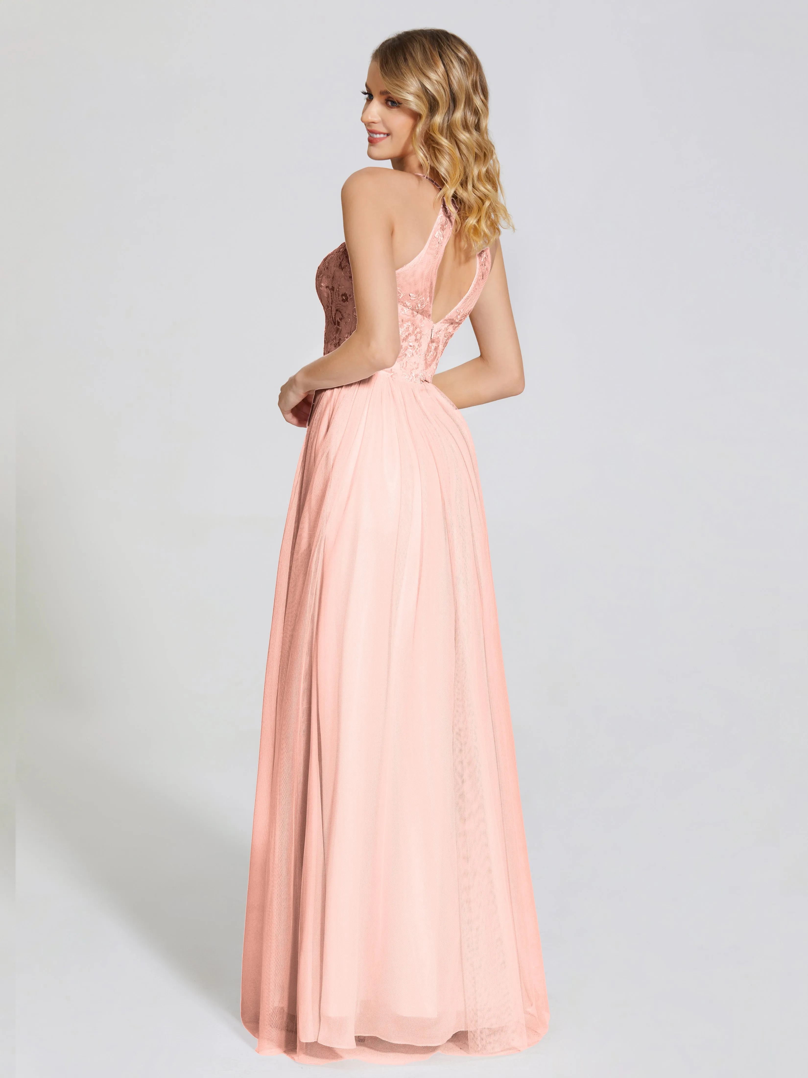 Destiny Halter Embroidered Tulle Bridesmaid Dresses