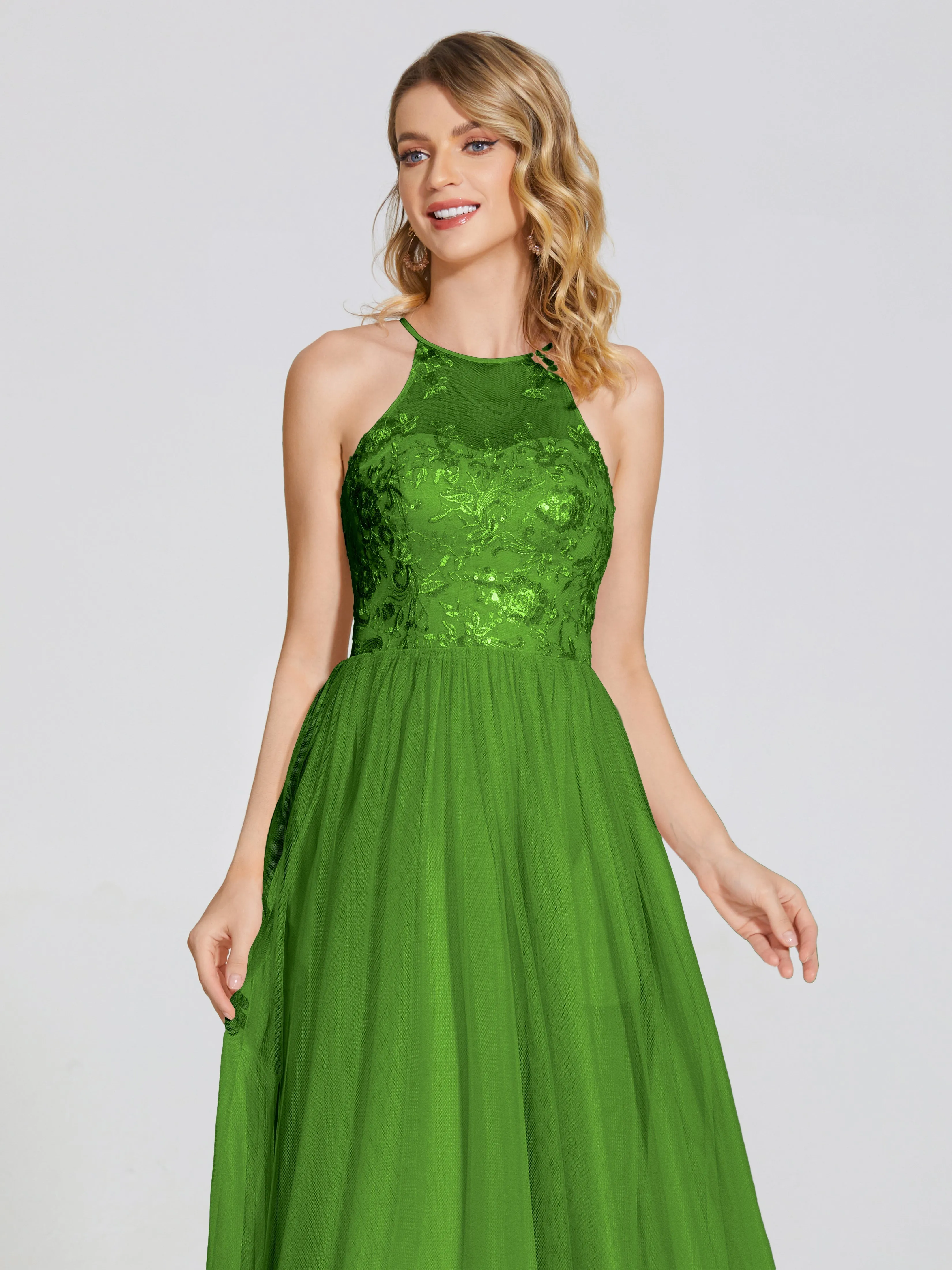 Destiny Halter Embroidered Tulle Bridesmaid Dresses
