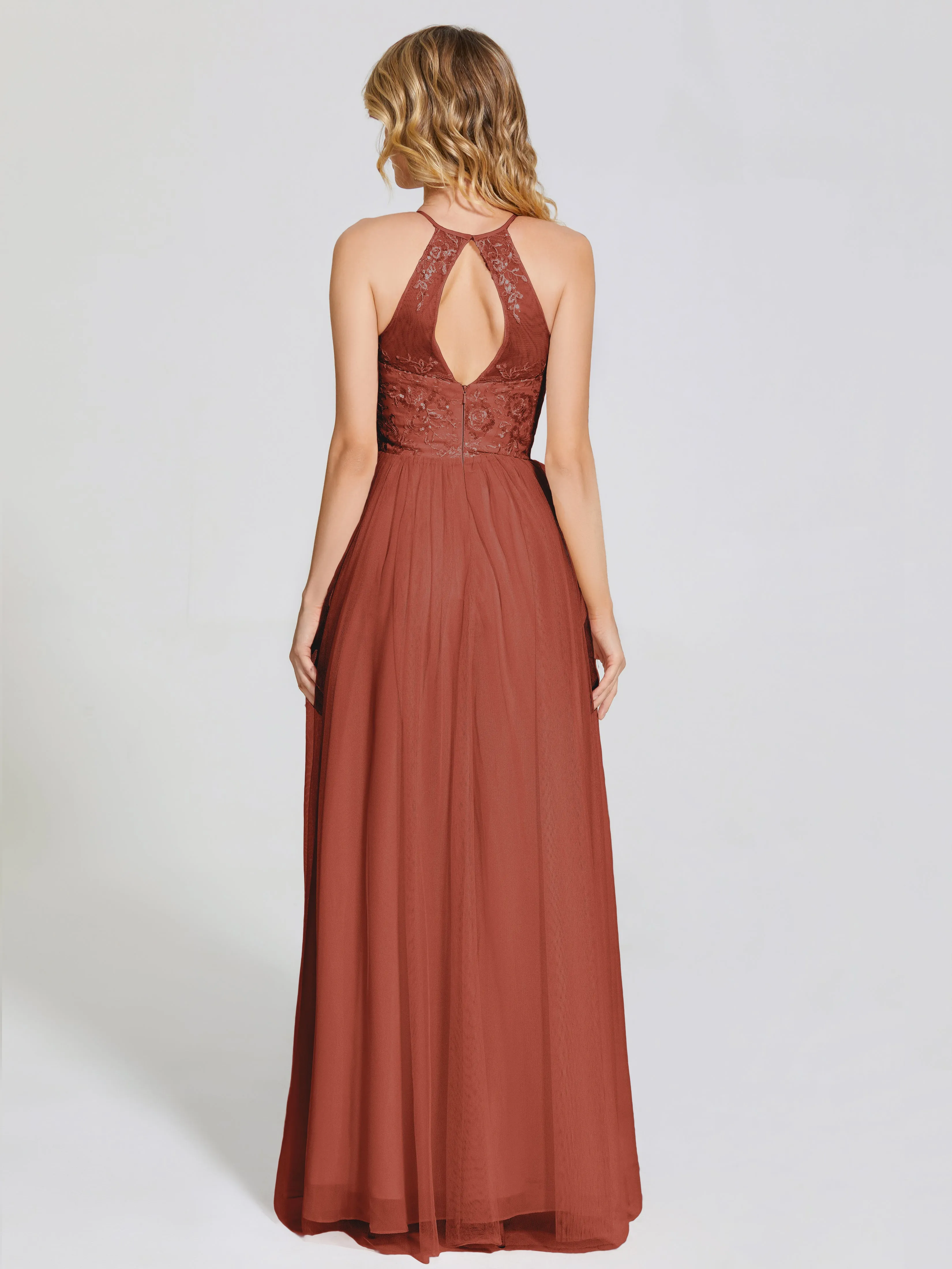 Destiny Halter Embroidered Tulle Bridesmaid Dresses