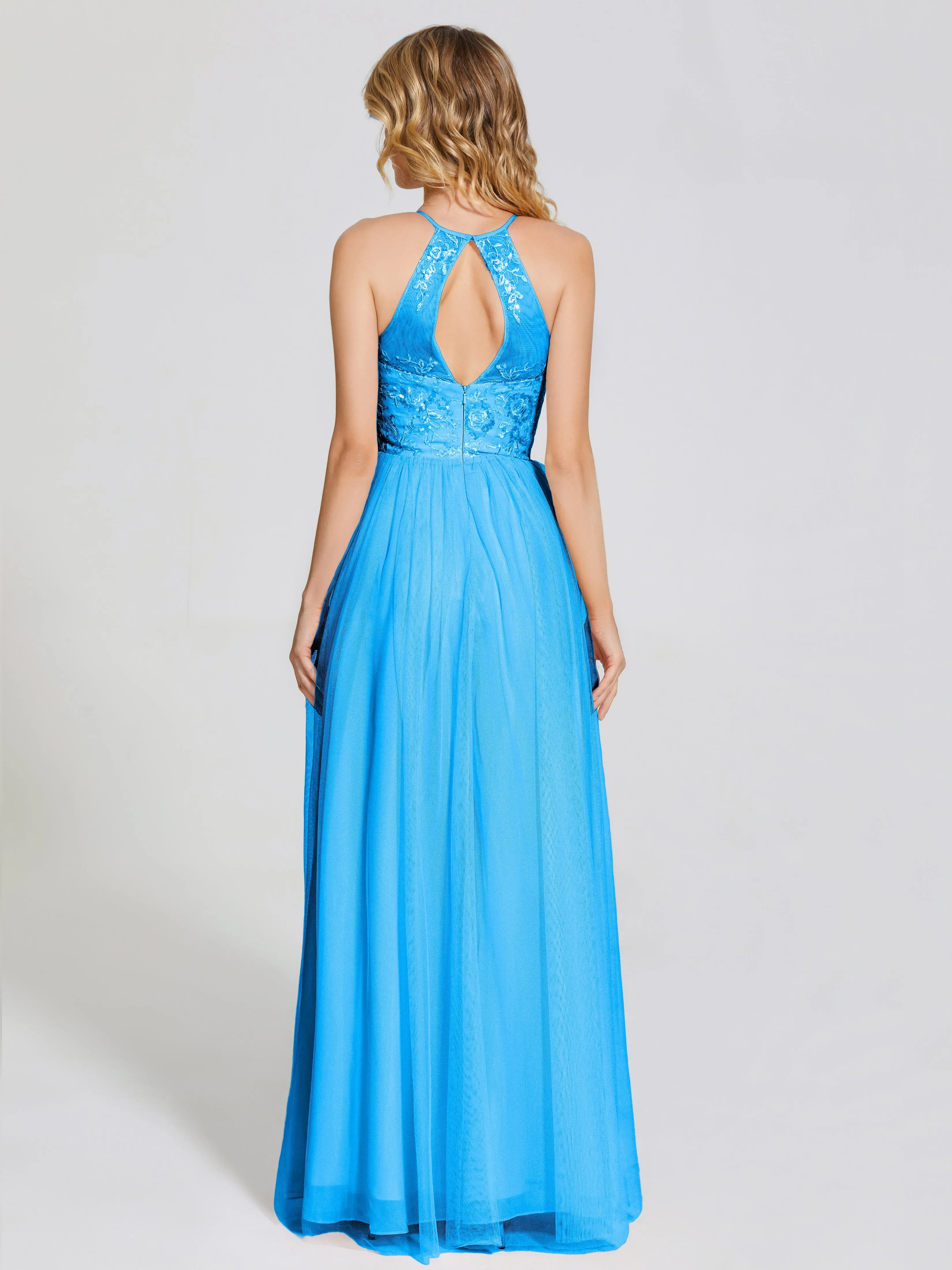 Destiny Halter Embroidered Tulle Bridesmaid Dresses
