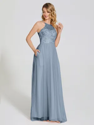 Destiny Halter Embroidered Tulle Bridesmaid Dresses