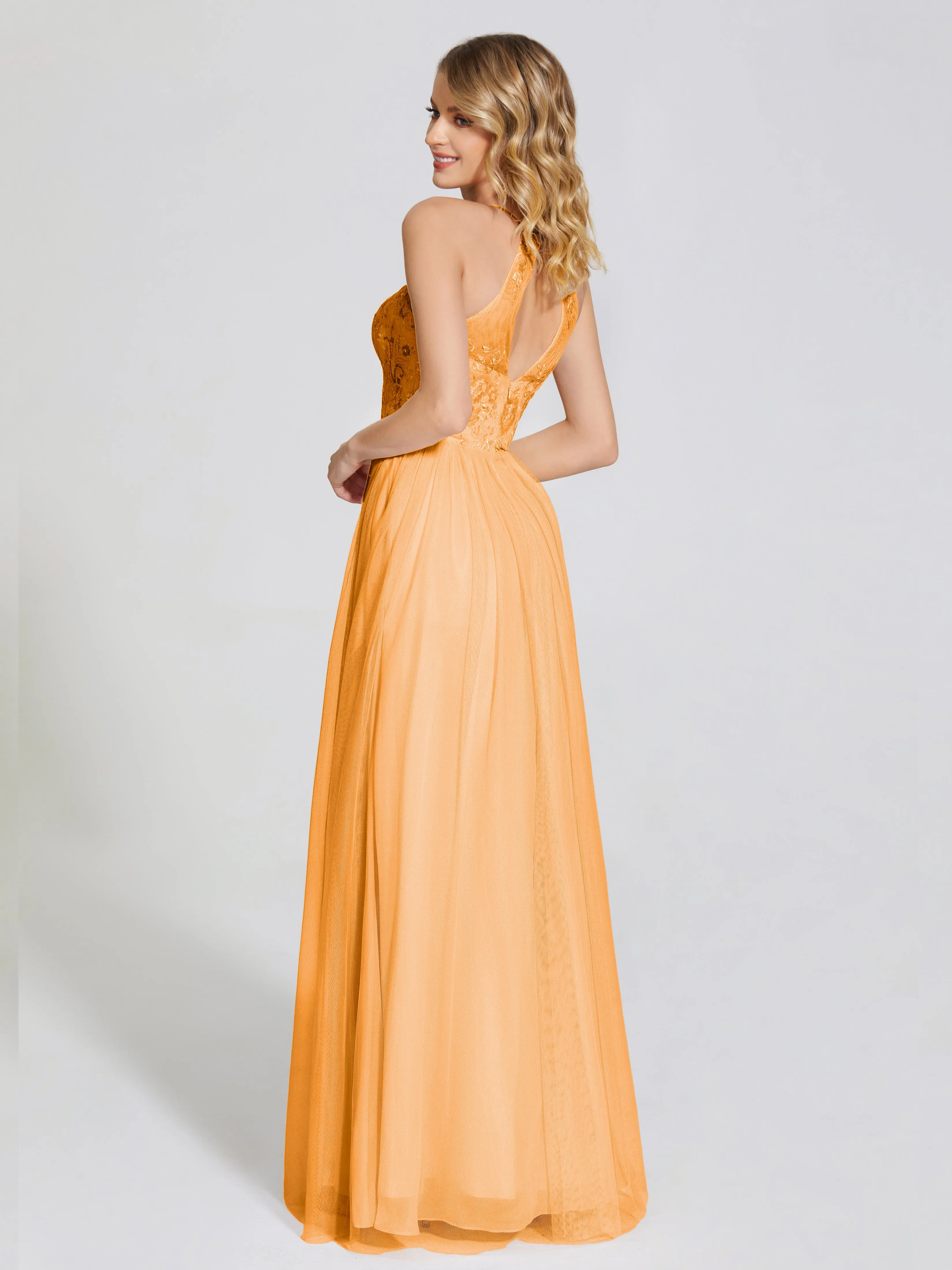 Destiny Halter Embroidered Tulle Bridesmaid Dresses