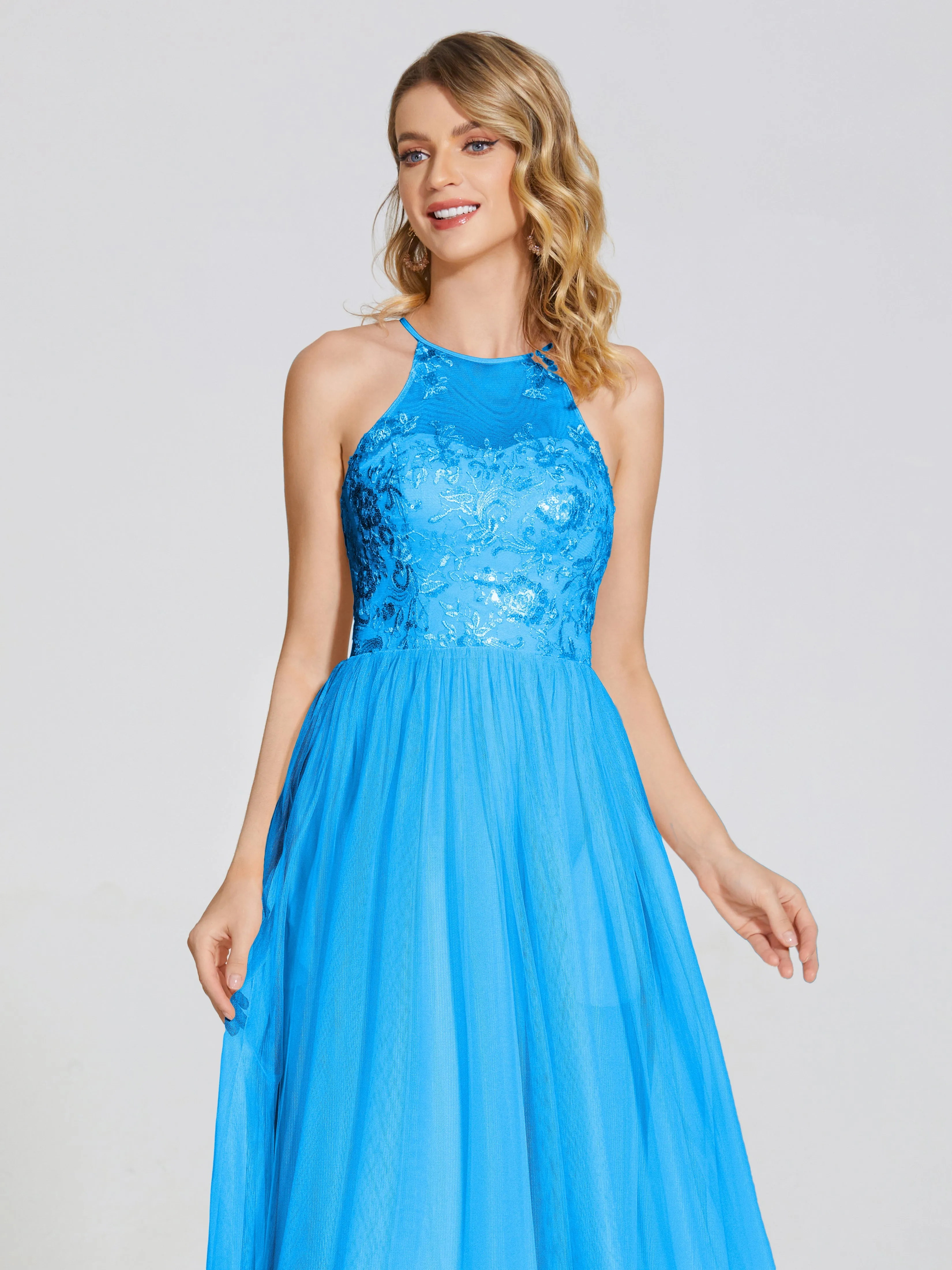 Destiny Halter Embroidered Tulle Bridesmaid Dresses