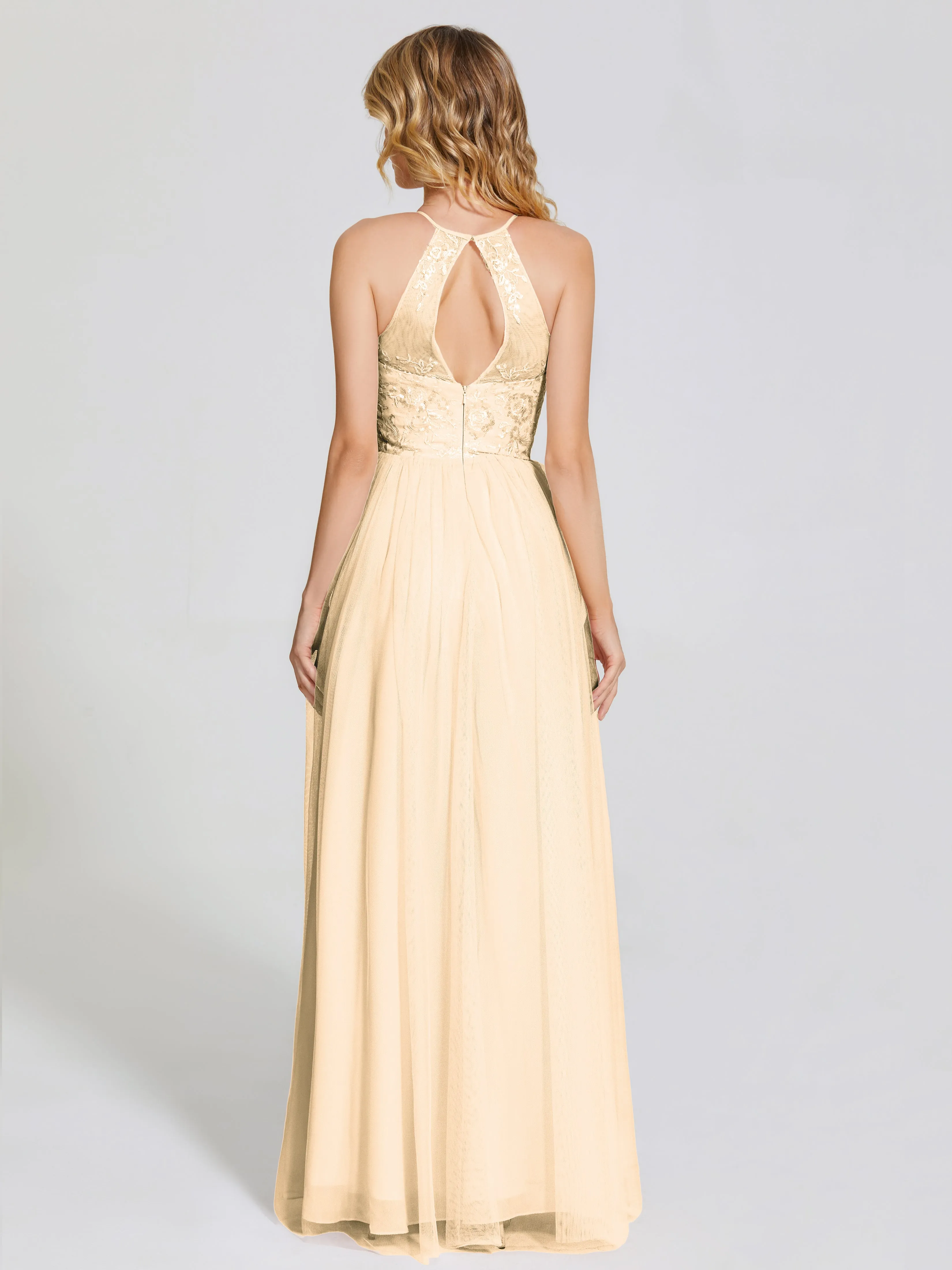 Destiny Halter Embroidered Tulle Bridesmaid Dresses