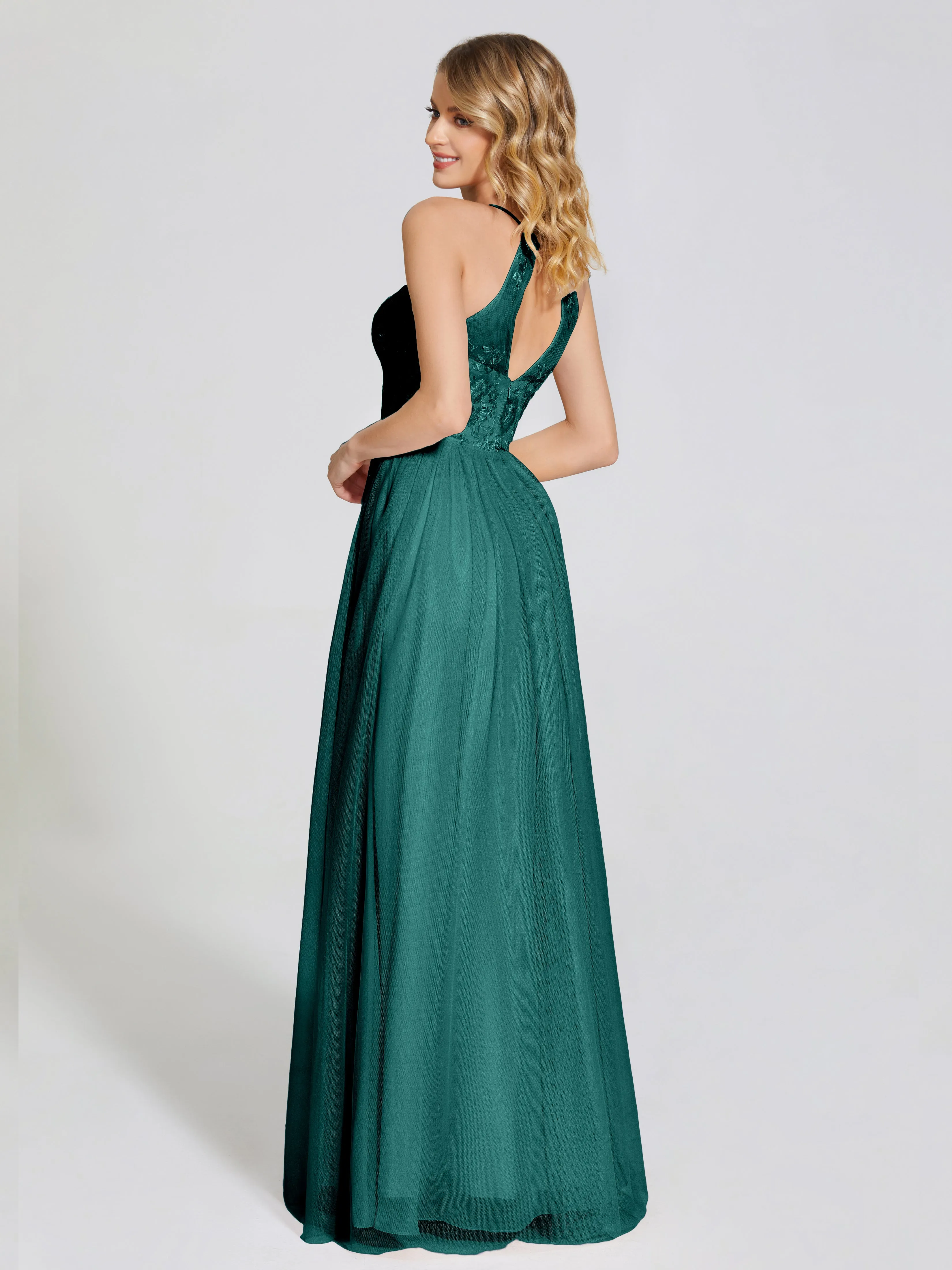 Destiny Halter Embroidered Tulle Bridesmaid Dresses