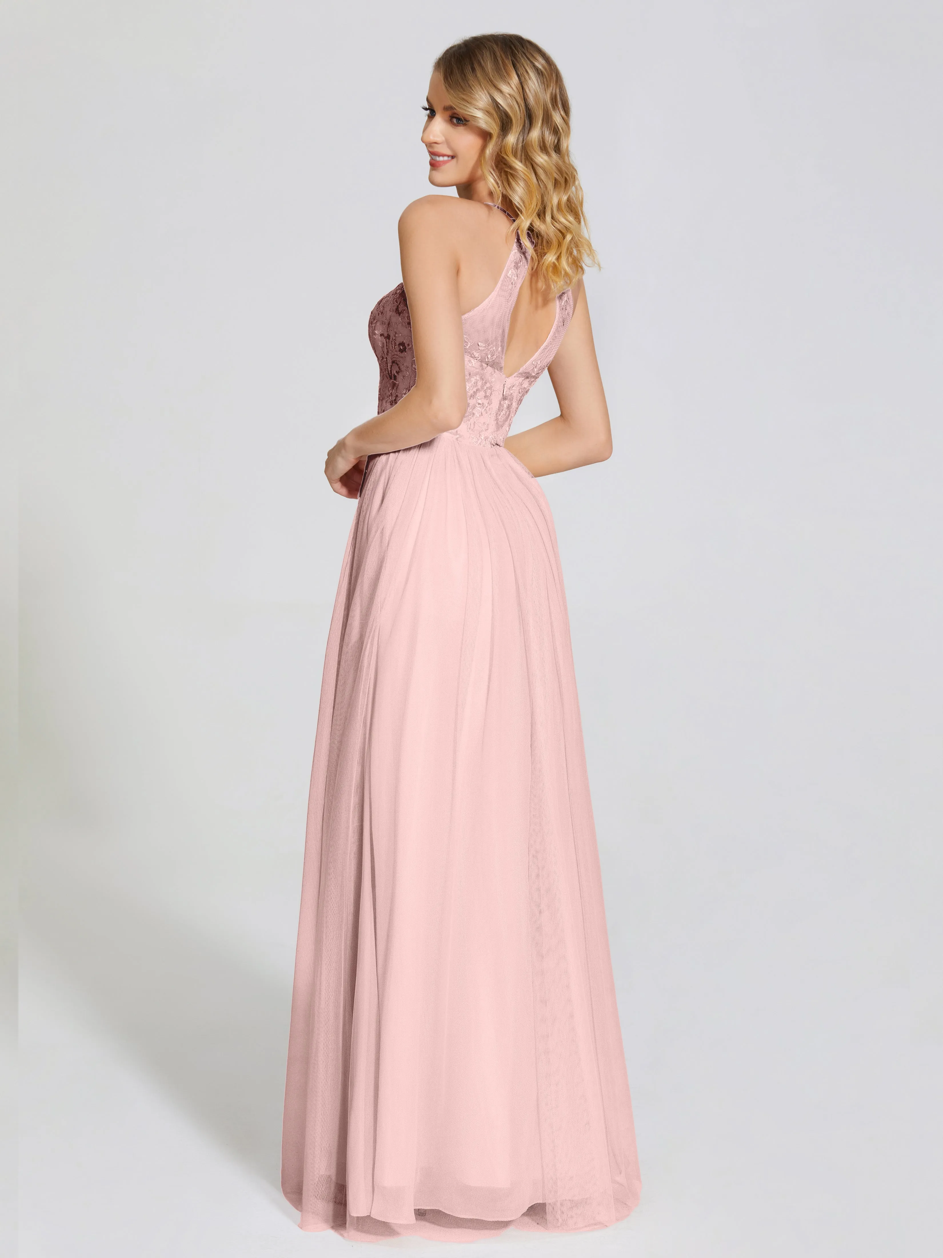 Destiny Halter Embroidered Tulle Bridesmaid Dresses