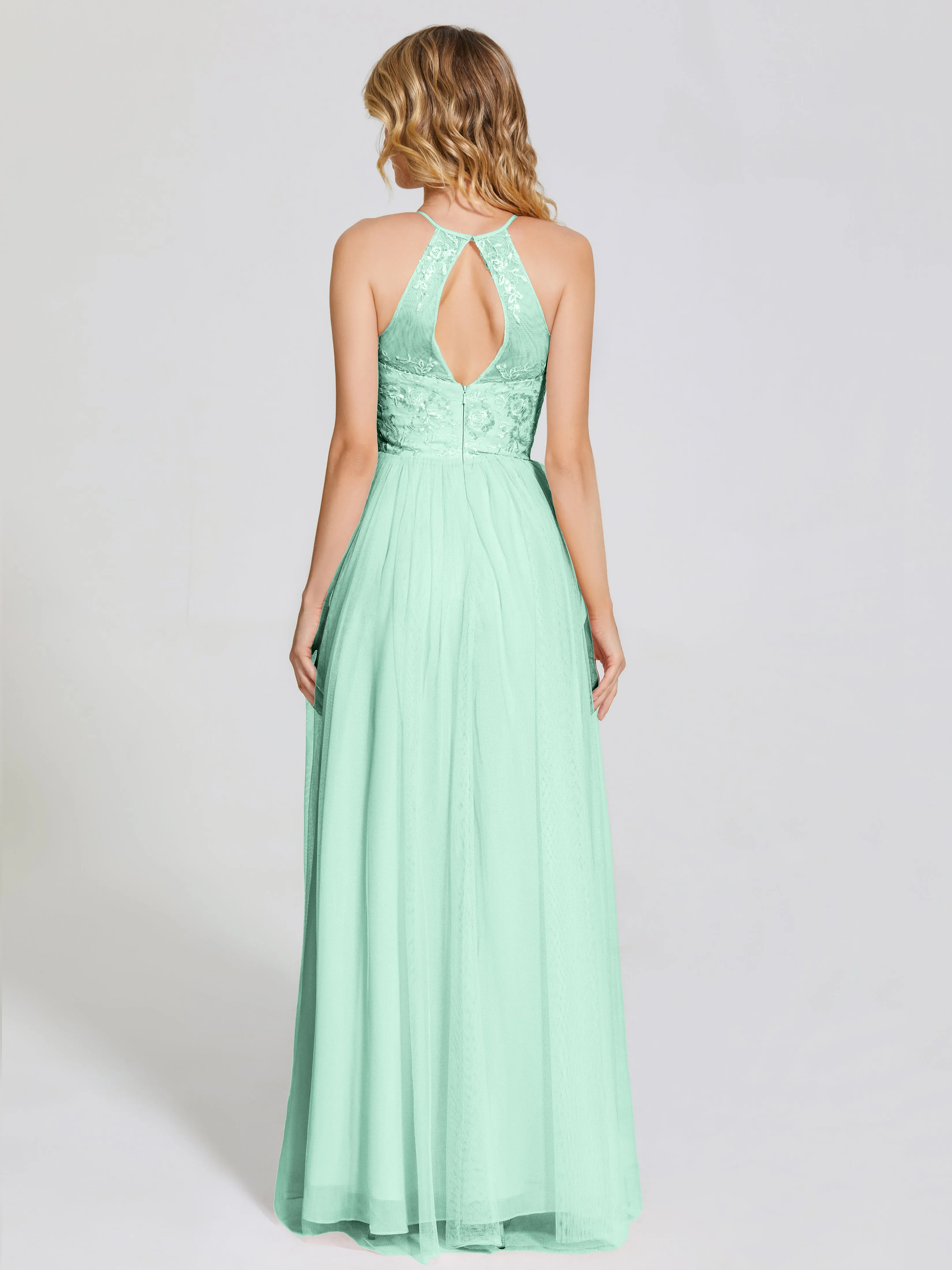 Destiny Halter Embroidered Tulle Bridesmaid Dresses