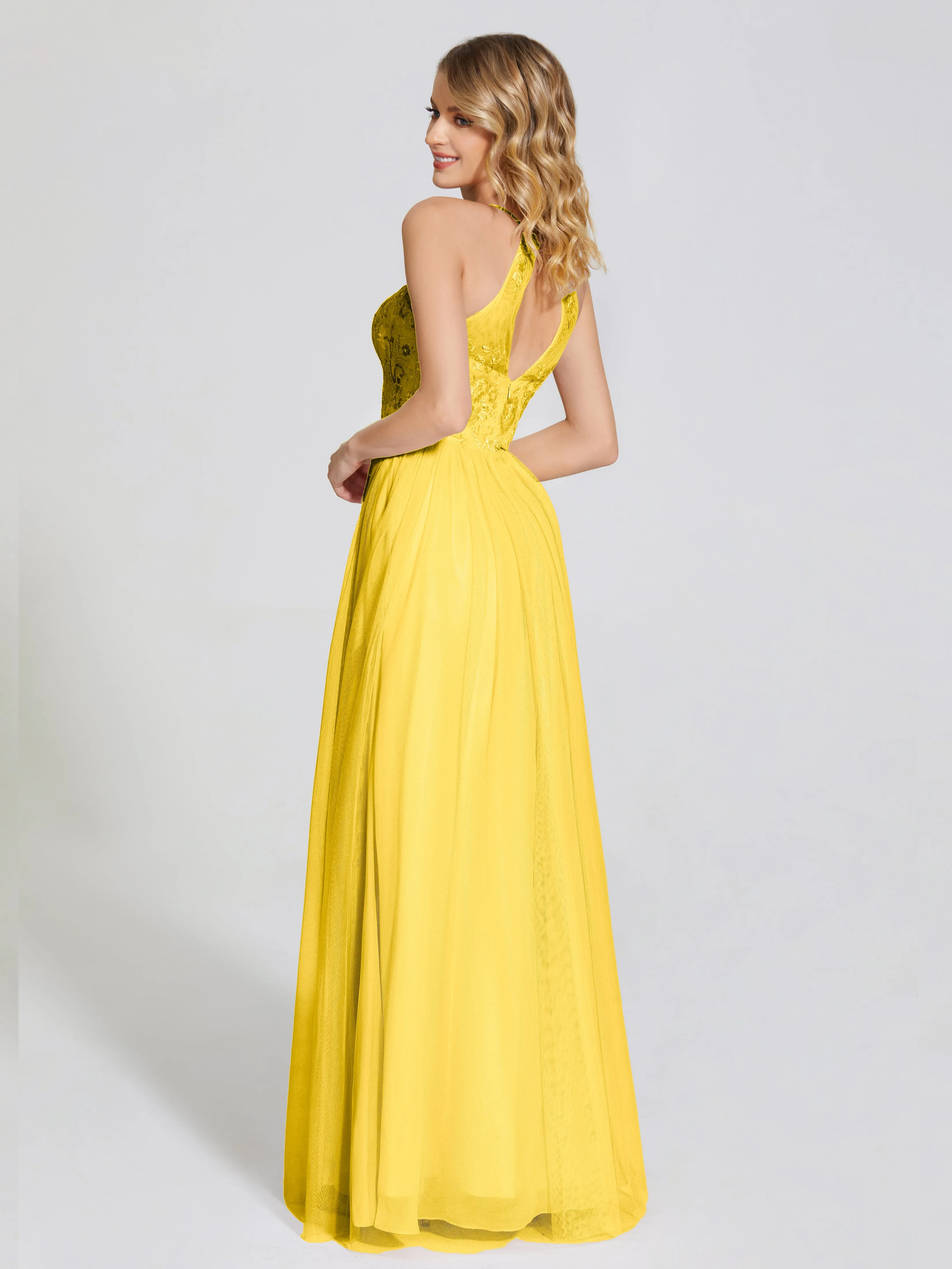 Destiny Halter Embroidered Tulle Bridesmaid Dresses