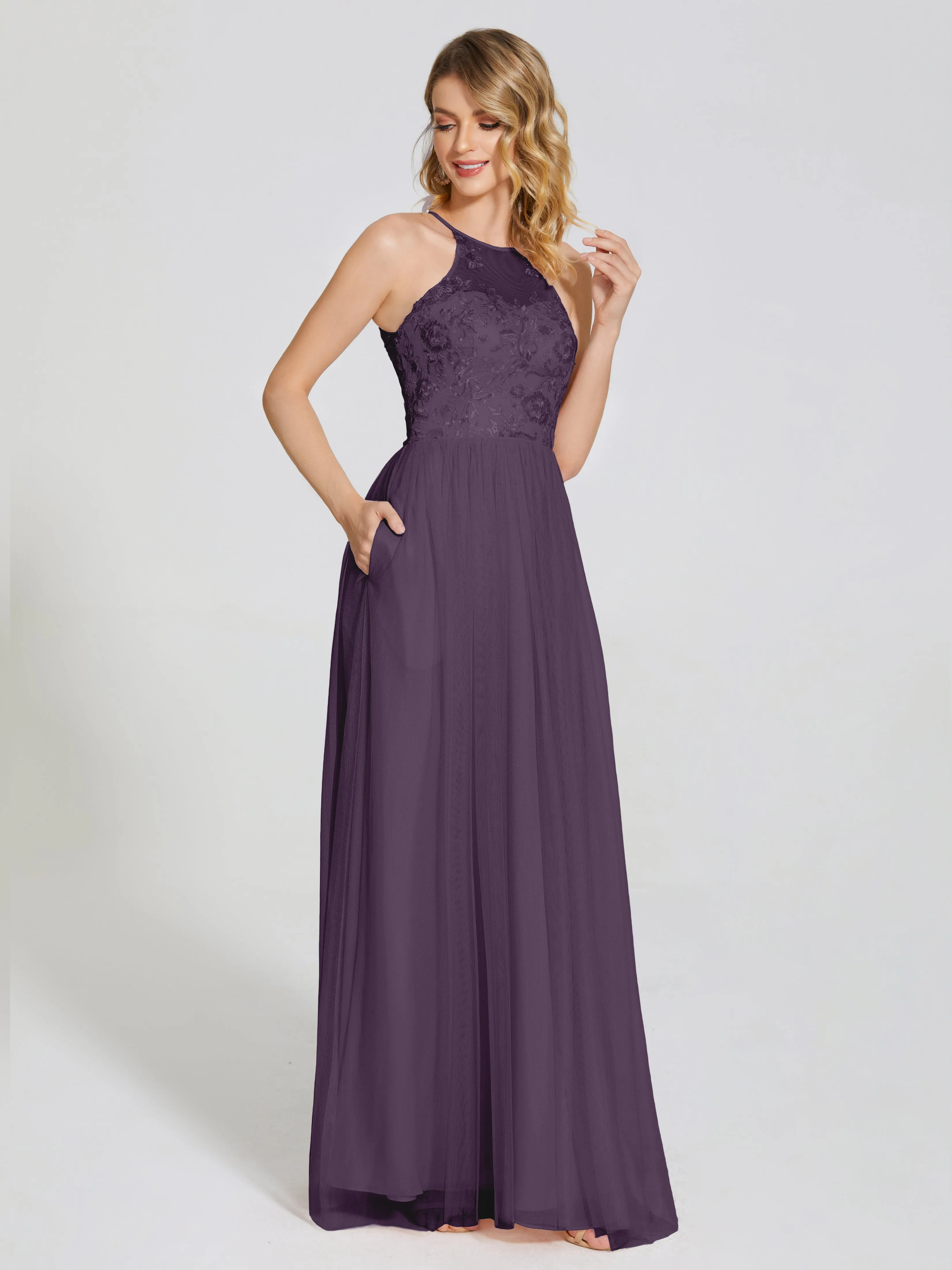 Destiny Halter Embroidered Tulle Bridesmaid Dresses